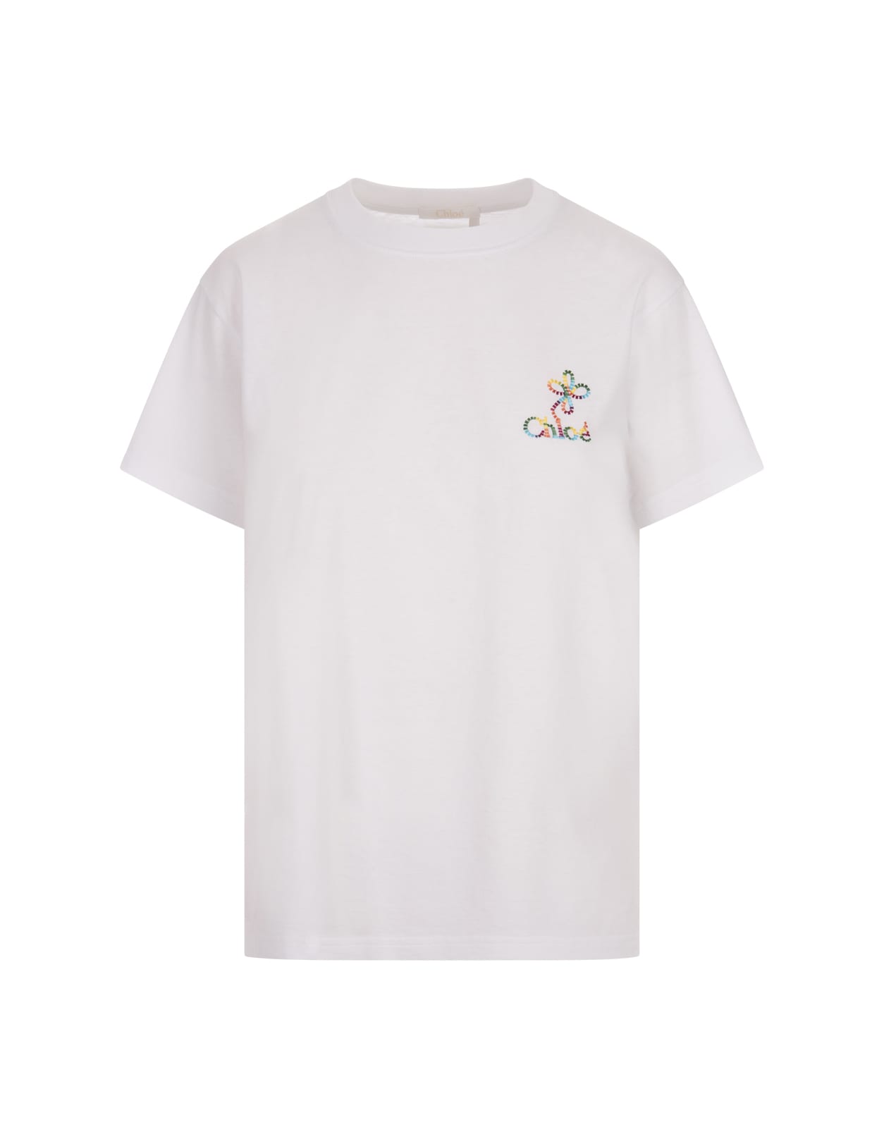 Chloé White T-shirt With Logo And Floral Embroidery