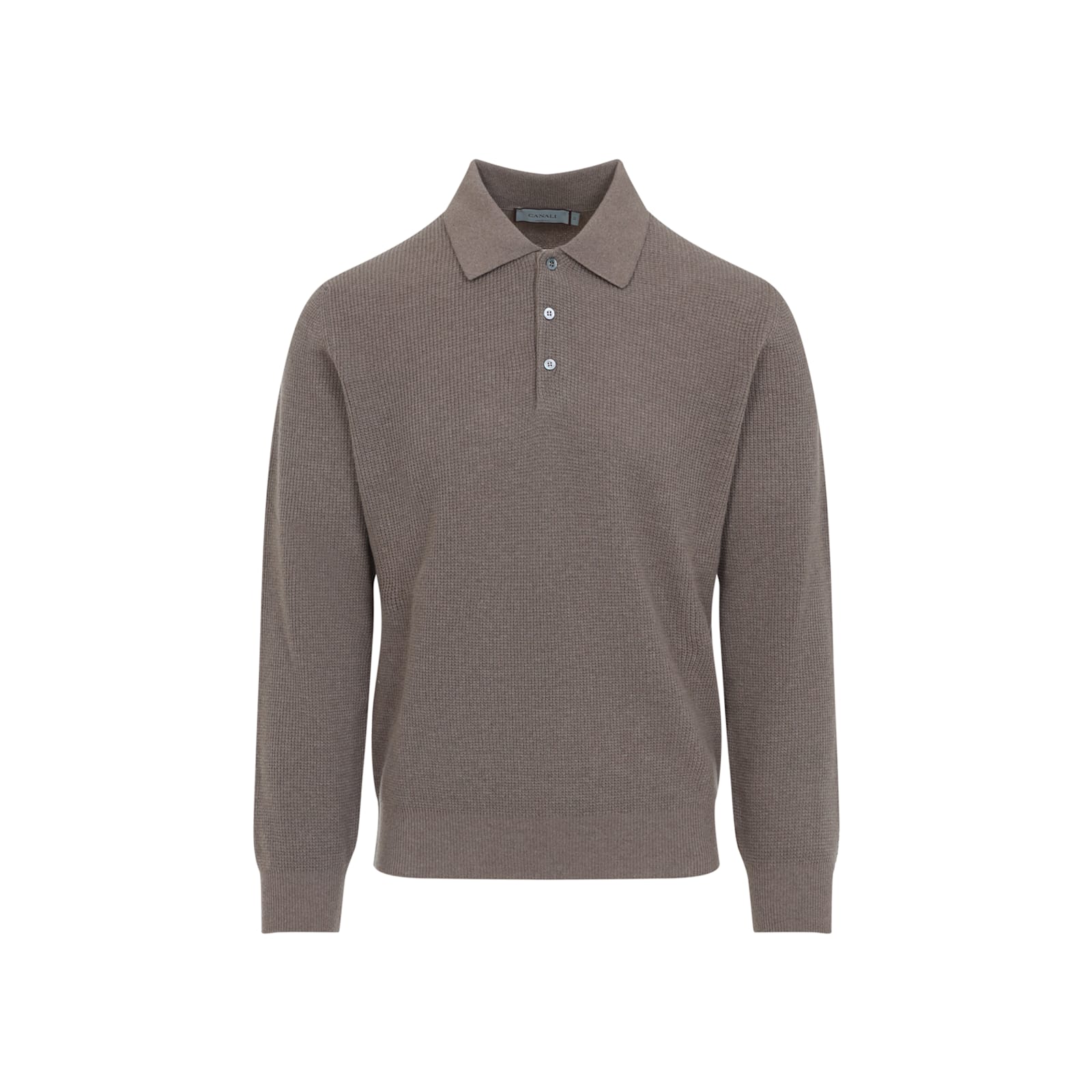 Canali Taupe Brown Wool Long Sleeves Suede Detail Polo In Brown