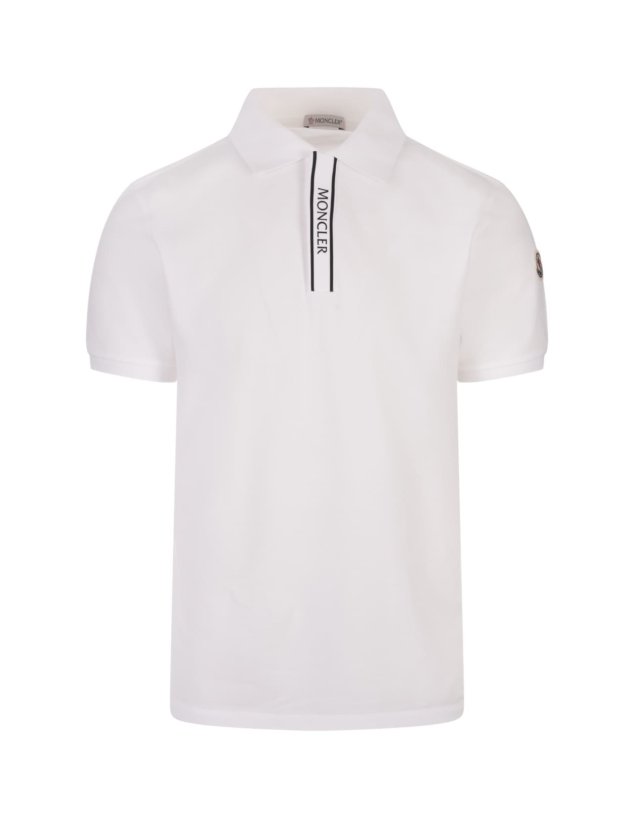 Moncler White Polo Shirt With Logo Motif