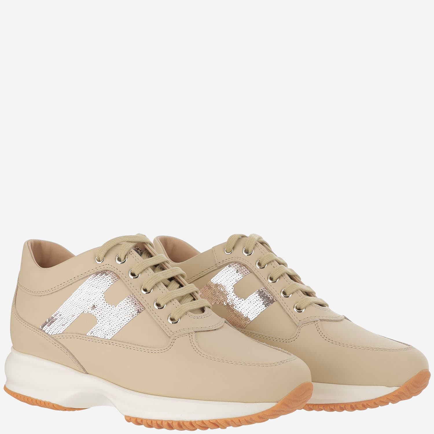 Hogan Woman Sneakers Khaki Size 10 Soft Leather In Neutral