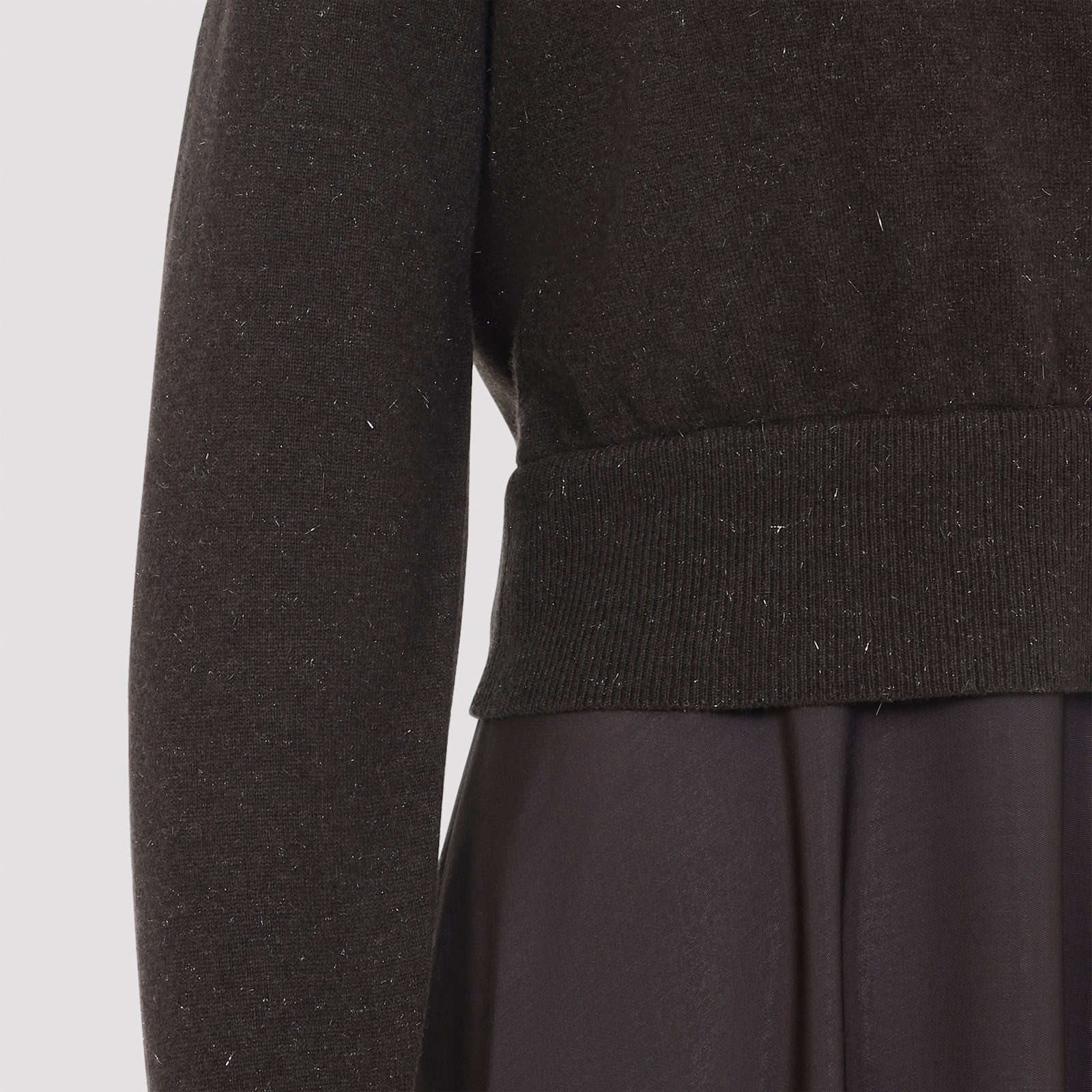 Peserico Ebony Brown Two-fabric Midi Dress With Pointed Collar In Multi
