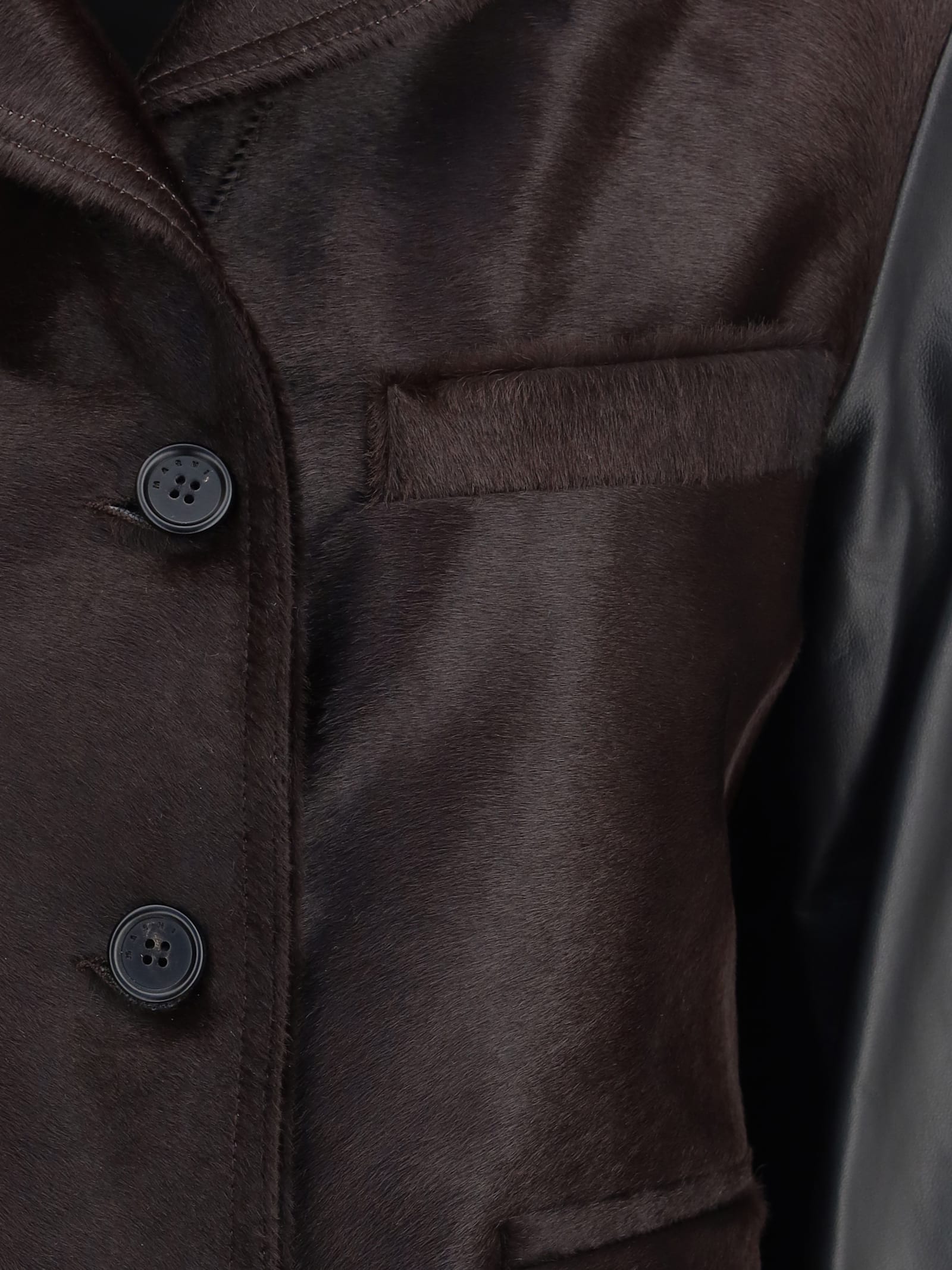 Marni Leather Jacket With Pony Hair Inserts In Black