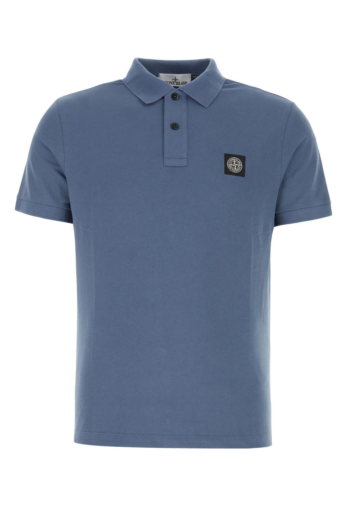 Shop Stone Island Air Force Blue Stretch Piquet Polo Shirt