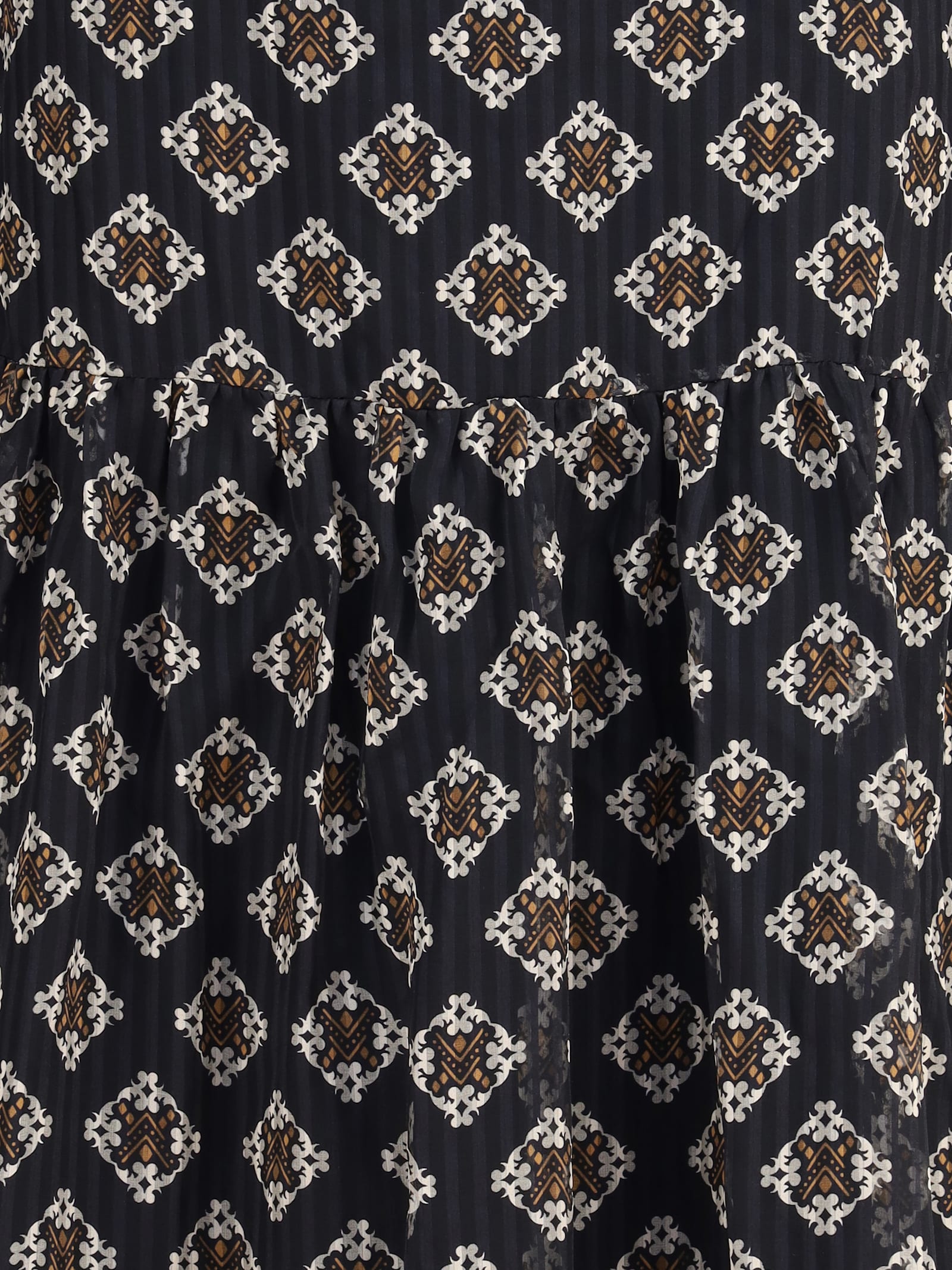 Kristina Ti Ruffled Geometric-print Maxi Dress In Black