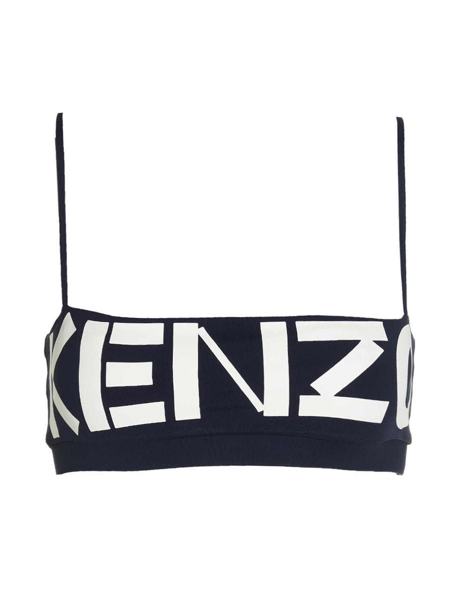 Shop Kenzo Logo Print Cropped Top In Blue