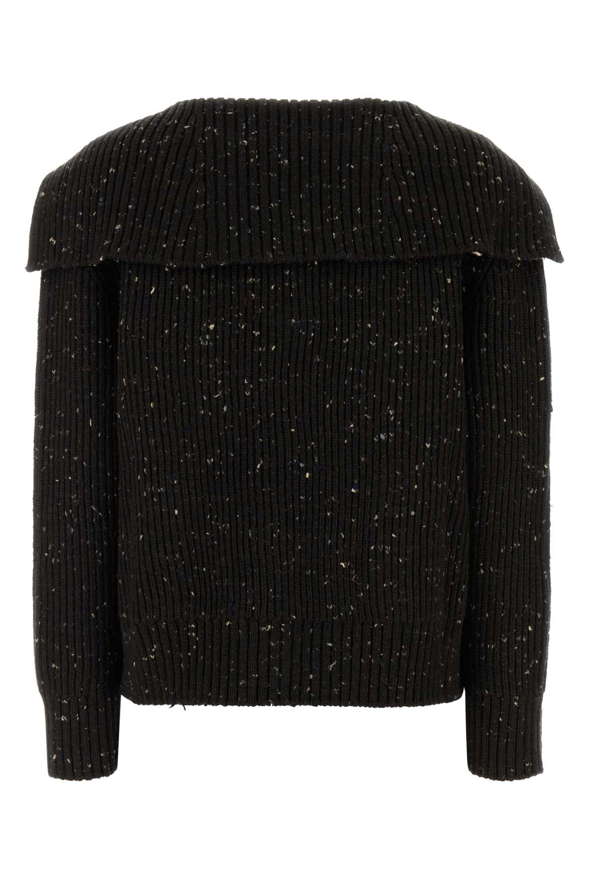 Bottega Veneta Melange Dark Brown Wool Blend Cardigan In Black