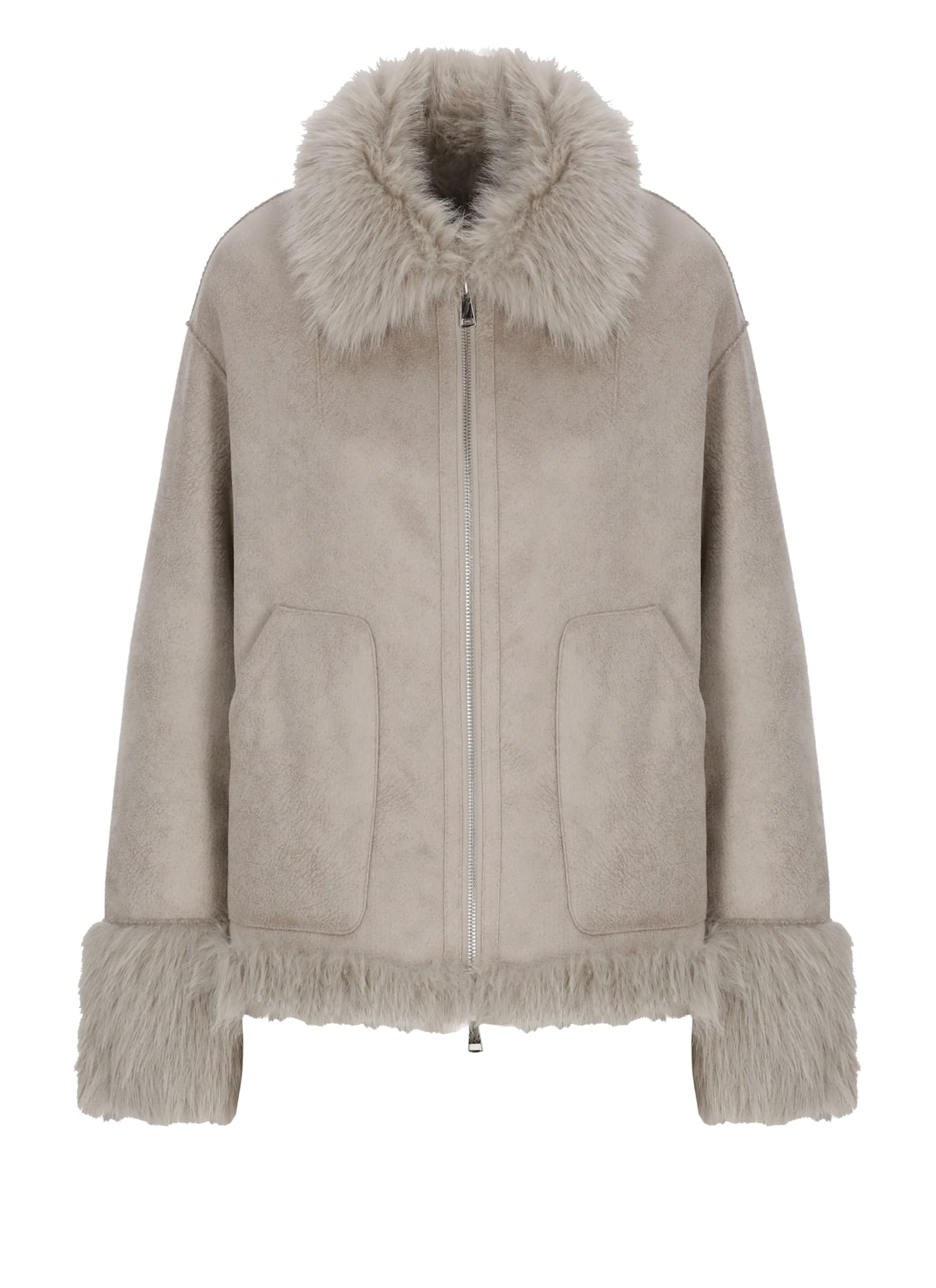 Betta Corradi Synthetic Leather Coat In Neutral