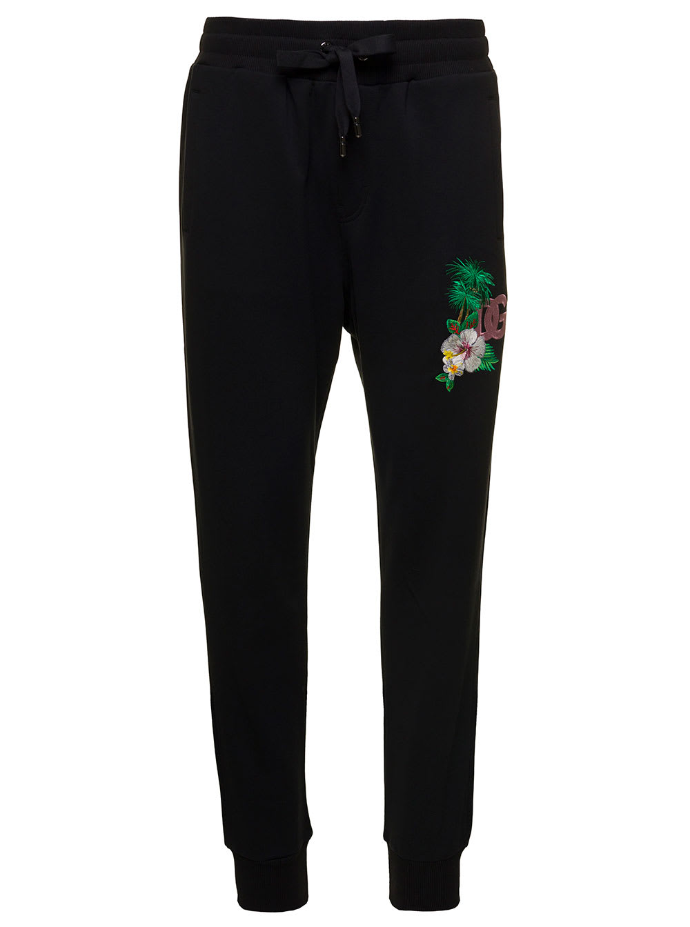 Dolce & Gabbana Floral Logo Embroidered Track Pants In Black