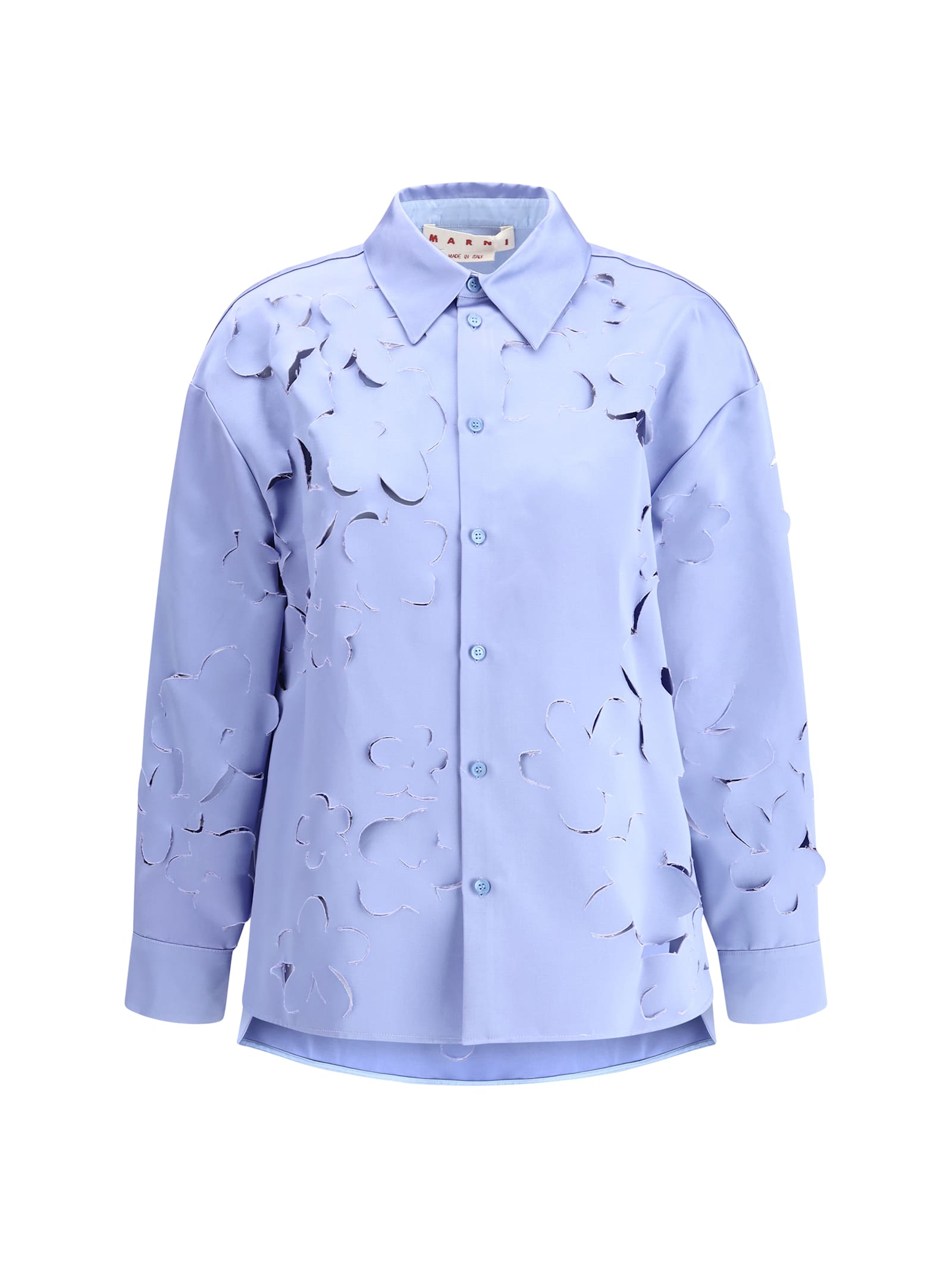 Marni Flower Cut-out Collar Shirt In Blue