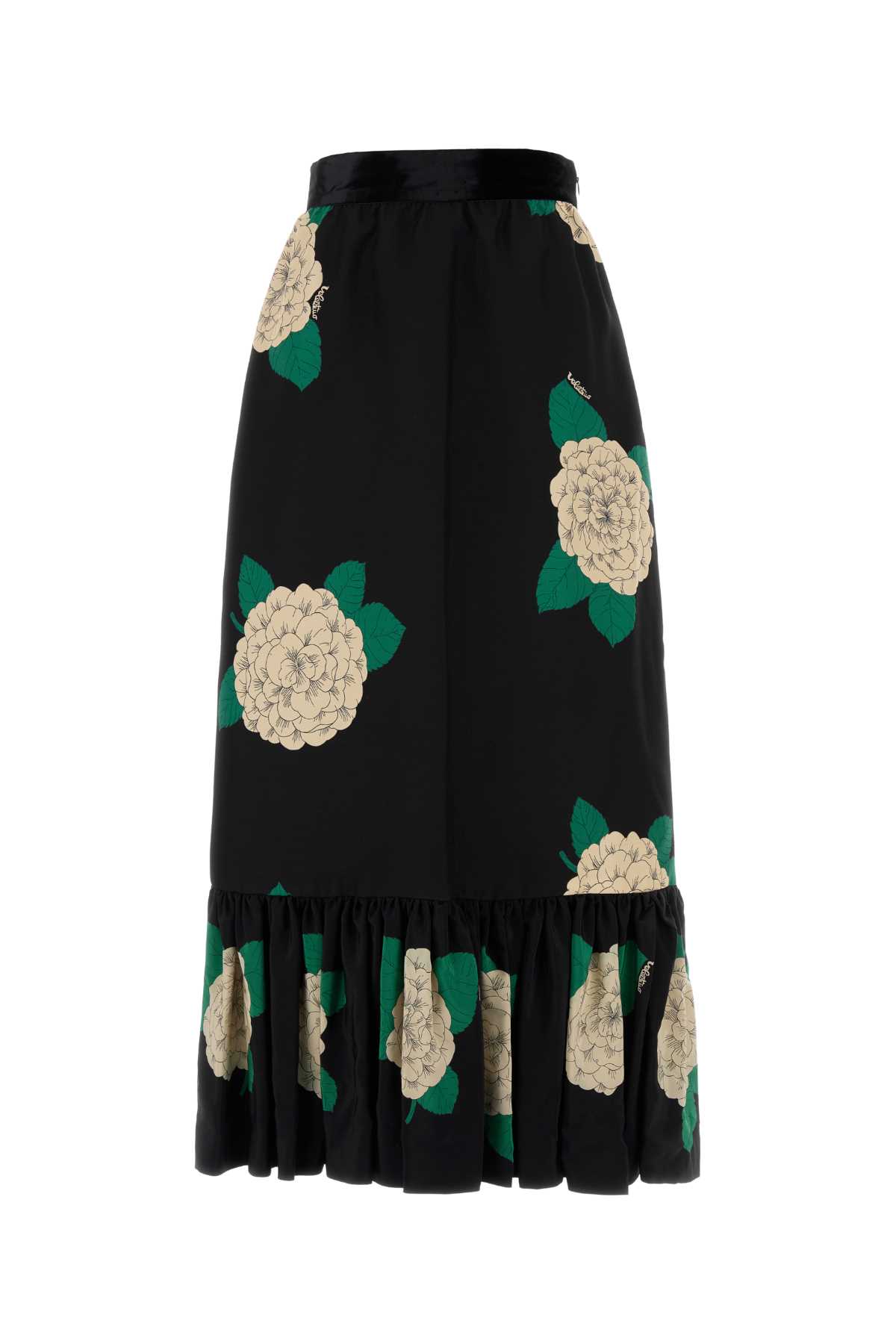 Valentino Womens Nero Avorio Verde Floral-print Silk-crepe Maxi Skirt In Black