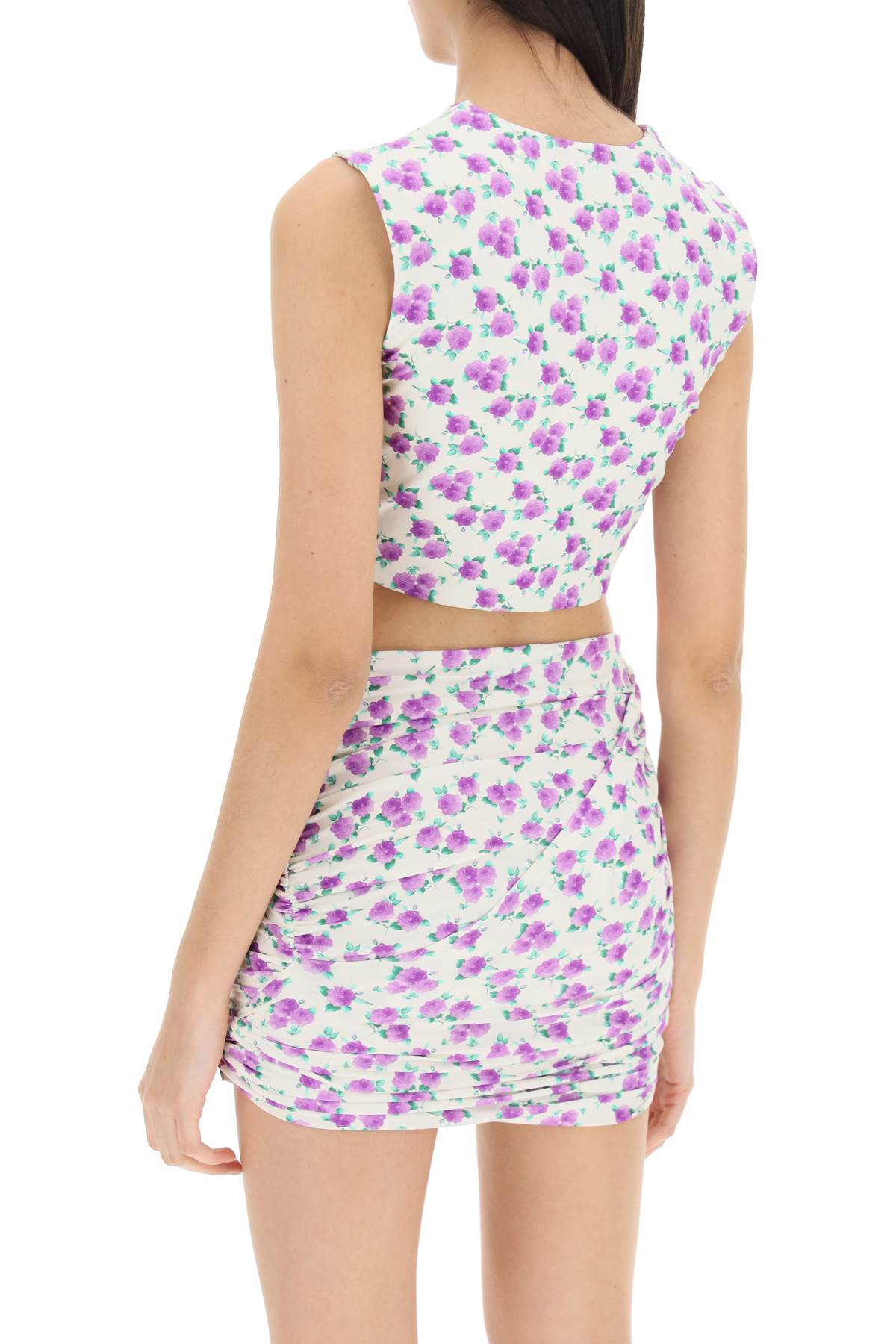 Shop Magda Butrym Floral Printed Twisted Swim Top In Violet Print (white)