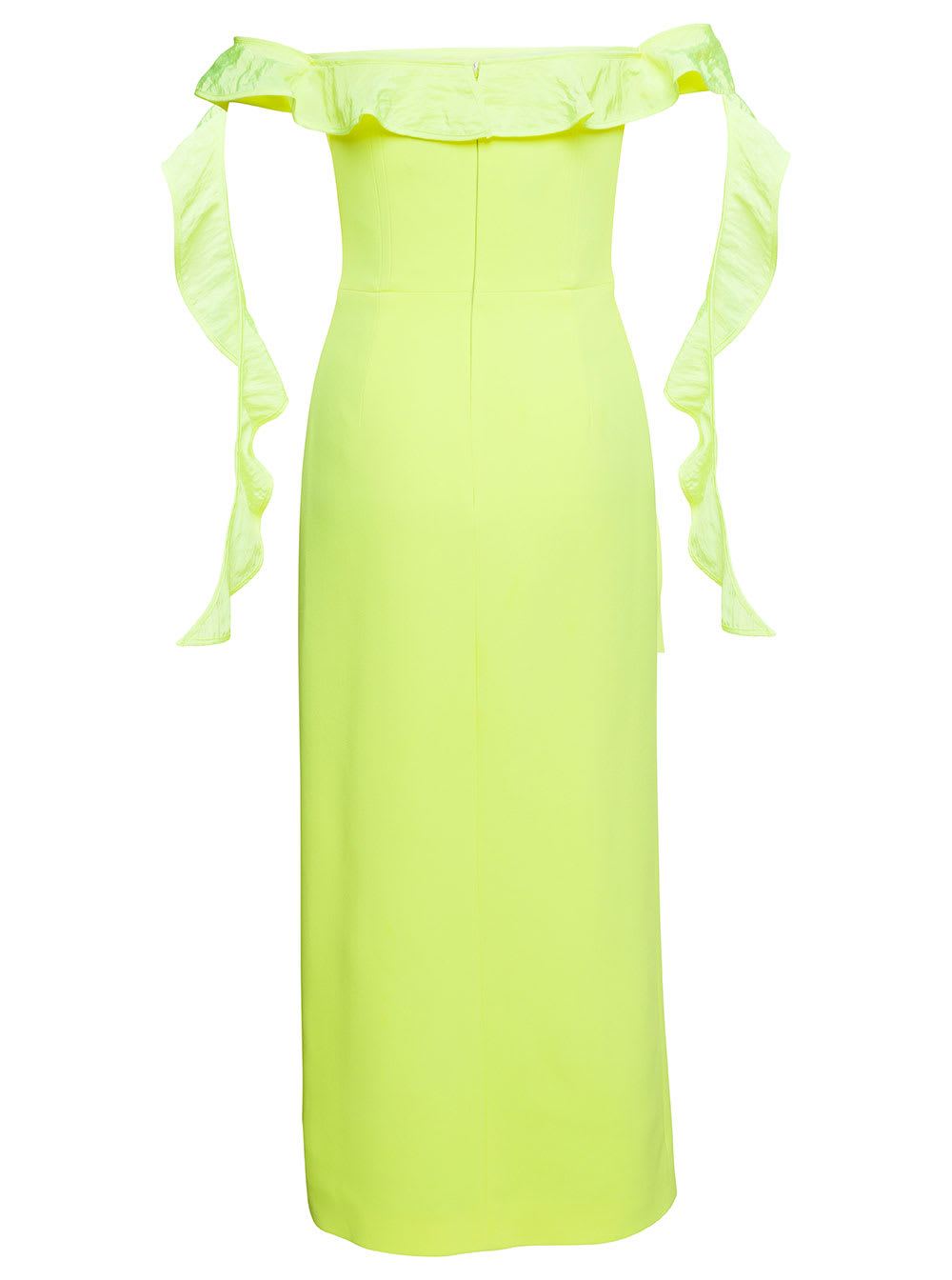 Shop David Koma Yellow Long Off-shoulder Dress With Ruches Detail In Acetate Woman