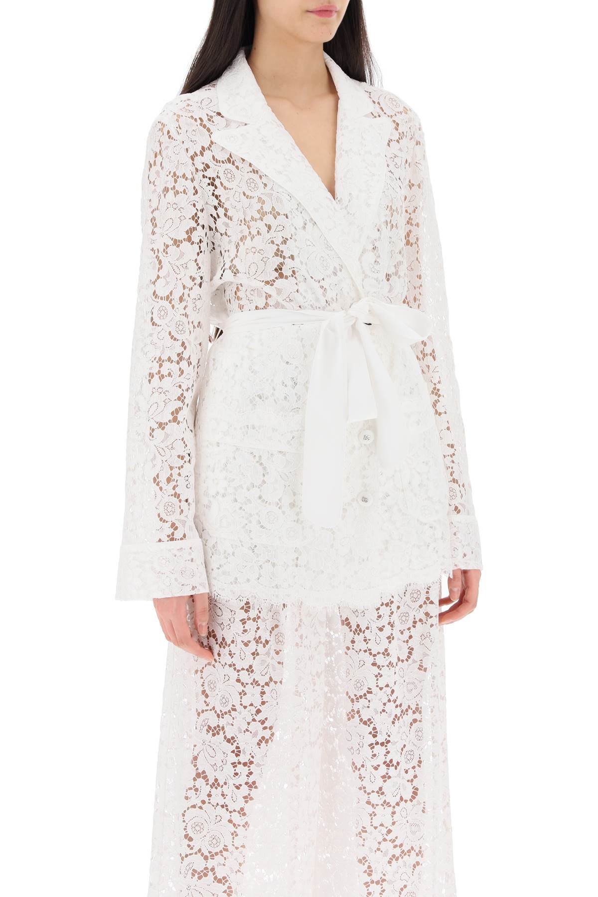 Shop Dolce & Gabbana Pajama Shirt In Cordonnet Lace In White