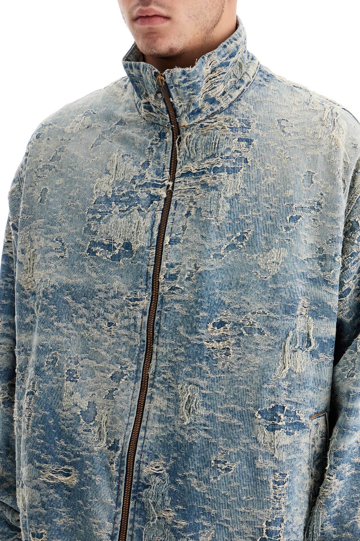 Shop Diesel Distressed Denim Jacquard Jacket In Denim (blue)