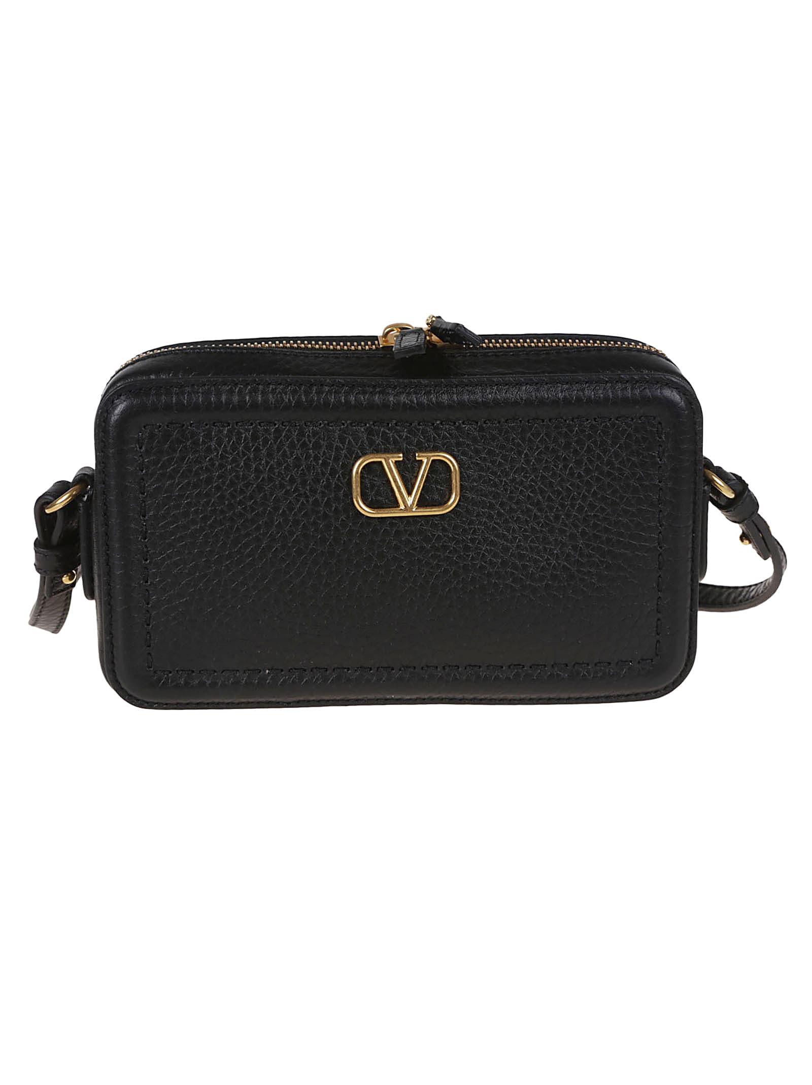 Valentino Adjustable Strap Leather Shoulder Bag In No Nero