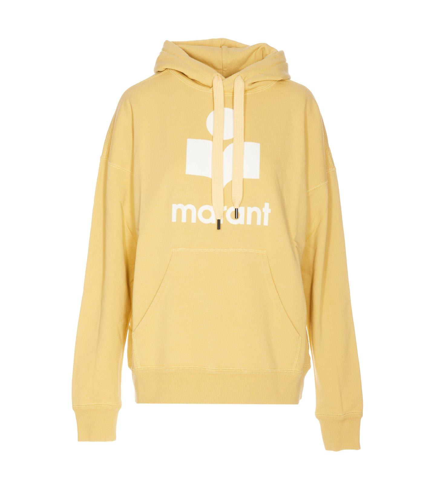 Shop Marant Etoile Logo-printed Long-sleeved Drawstring Hoodie In Yellow