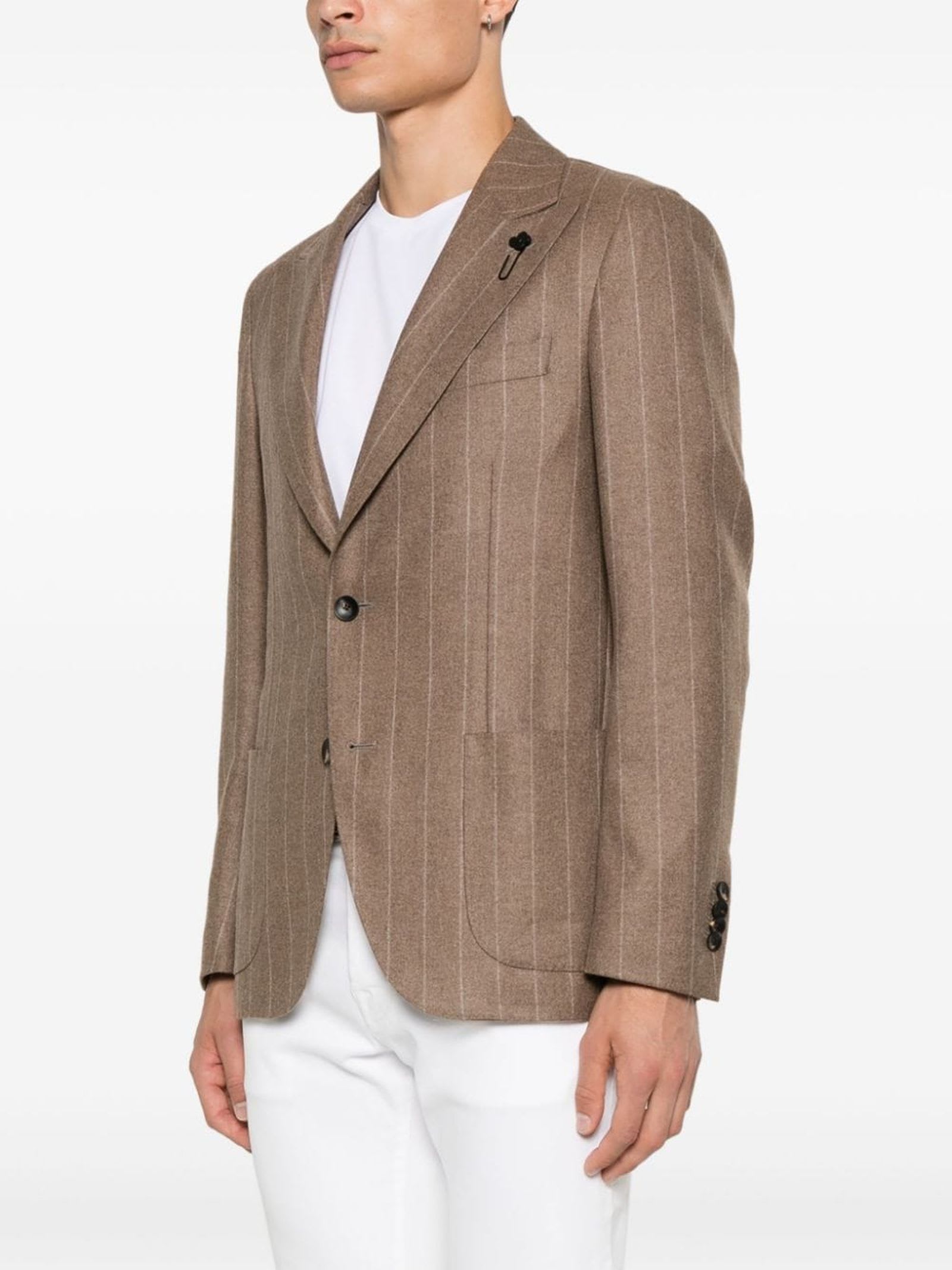 Shop Lardini Light Brown Cashmere Striped Blazer