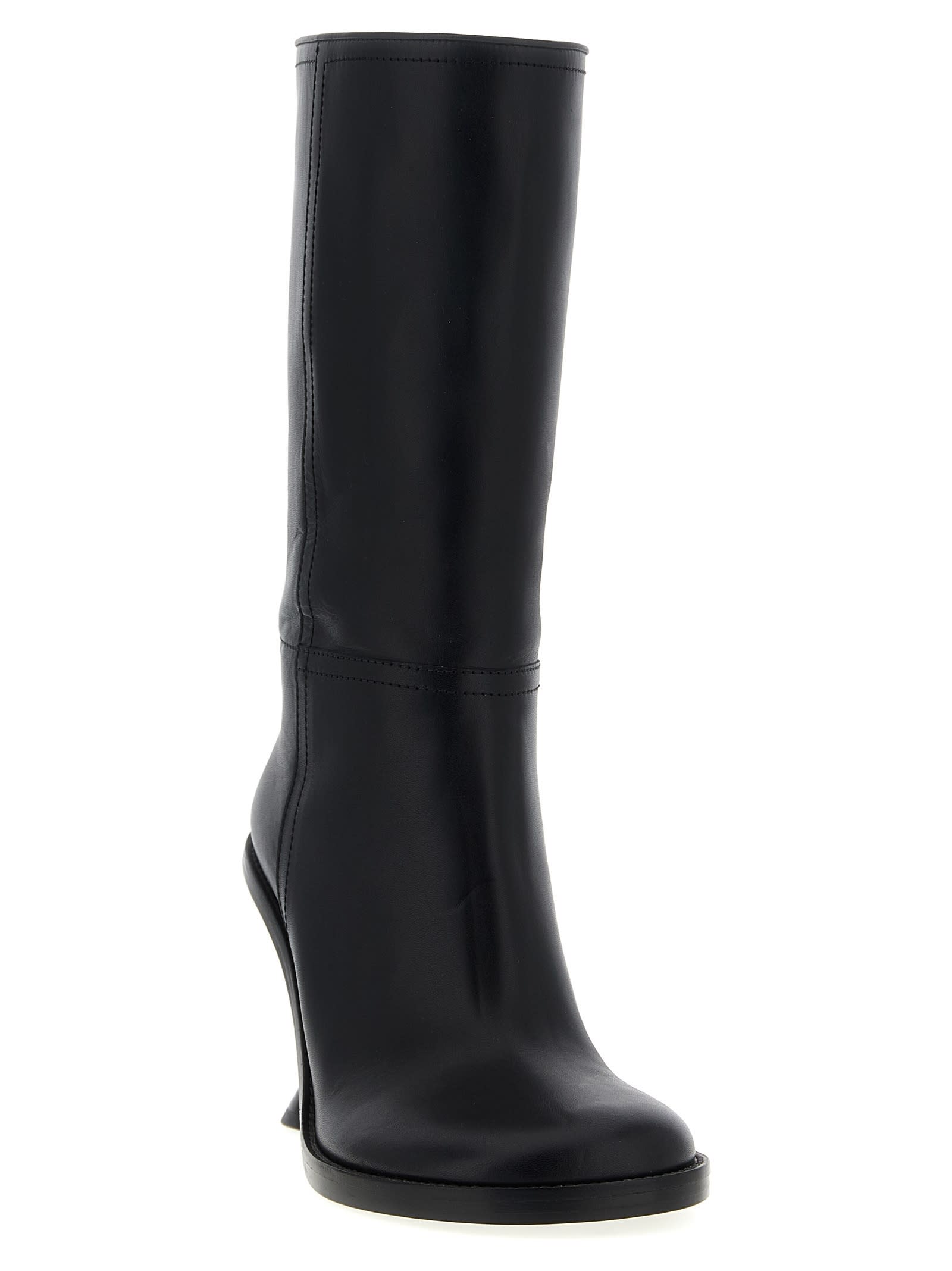 Dries Van Noten Curved Wedge Heel Boots In Black