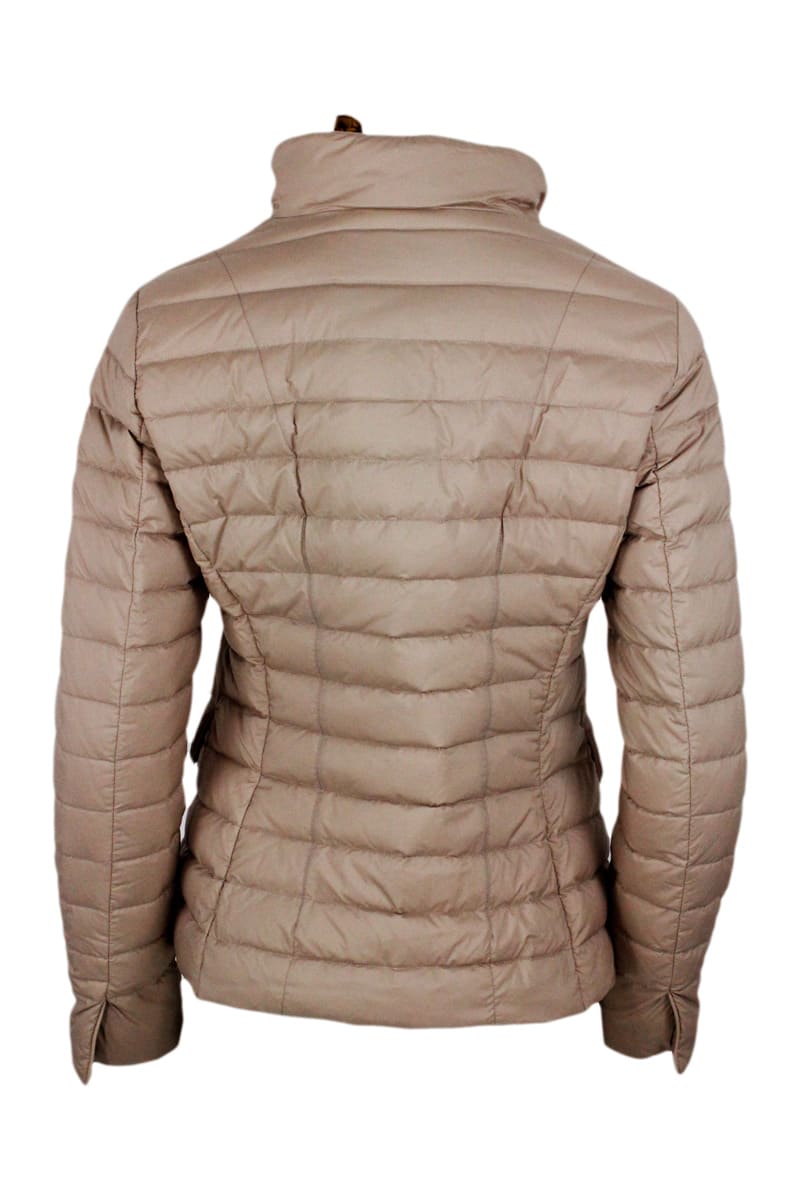 Shop Moorer Light Down Jacket With Zip And Button Closure With Front Flap Pockets In Hazelnut