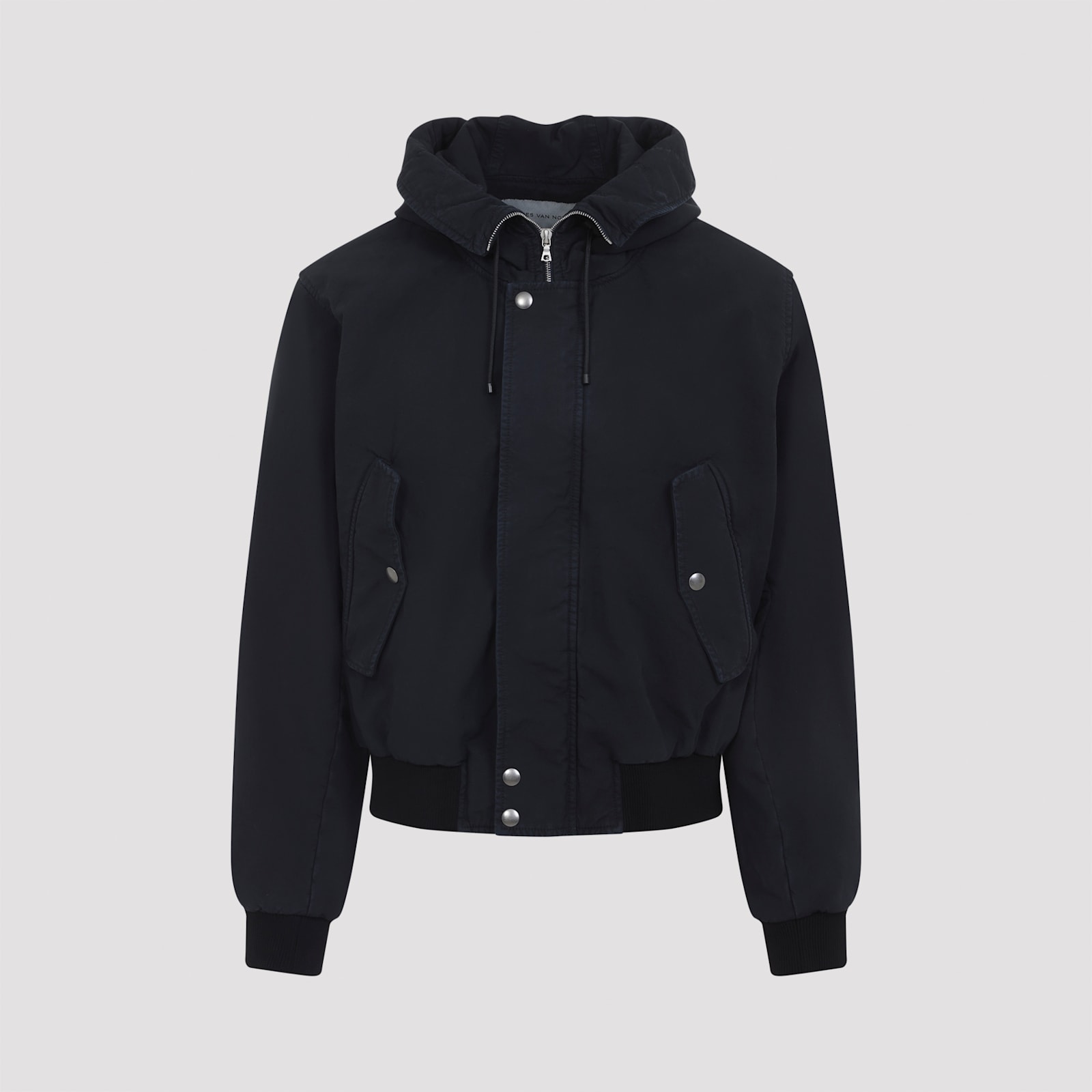 Dries Van Noten Modern Hooded Jacket Ribbed Cuffs In Black