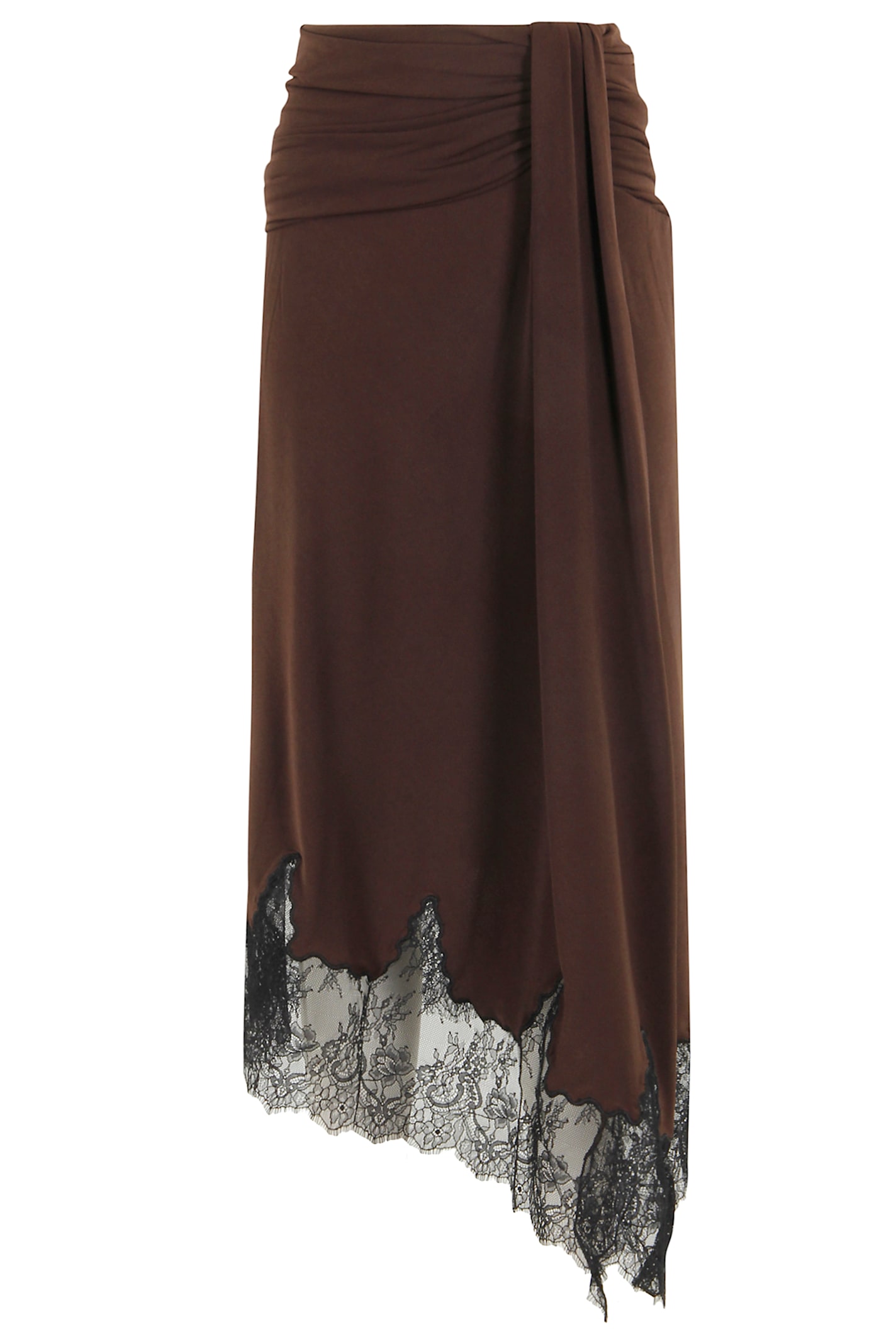 The Andamane Draped Lace-trim Midi Skirt In Brown