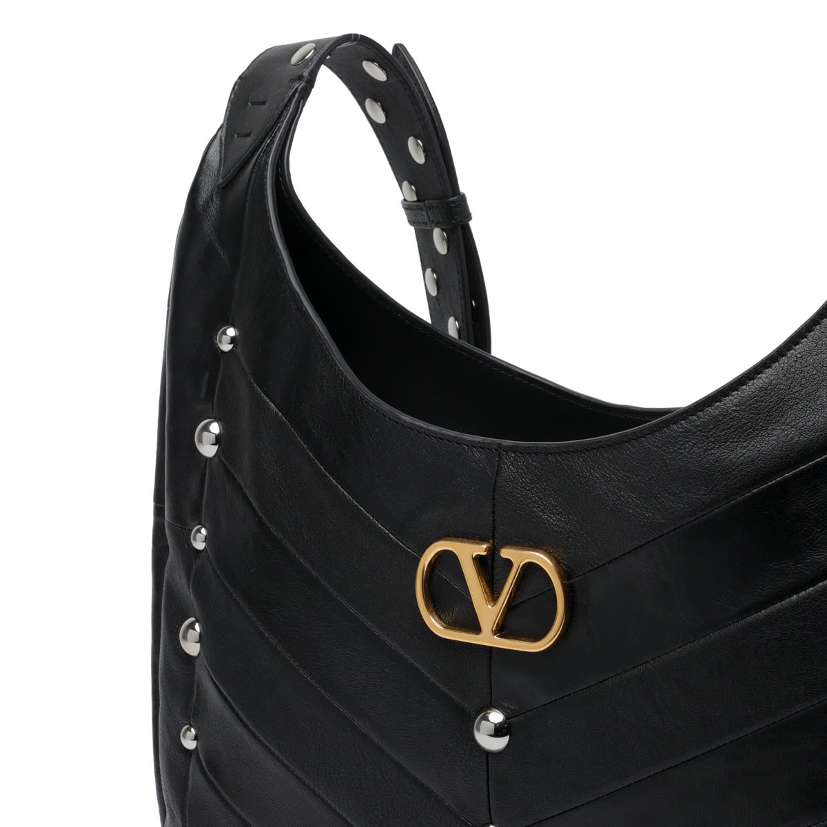 Valentino Garavani Small Hoboho Chevron Quilted Shoulder Bag With Studs In Black