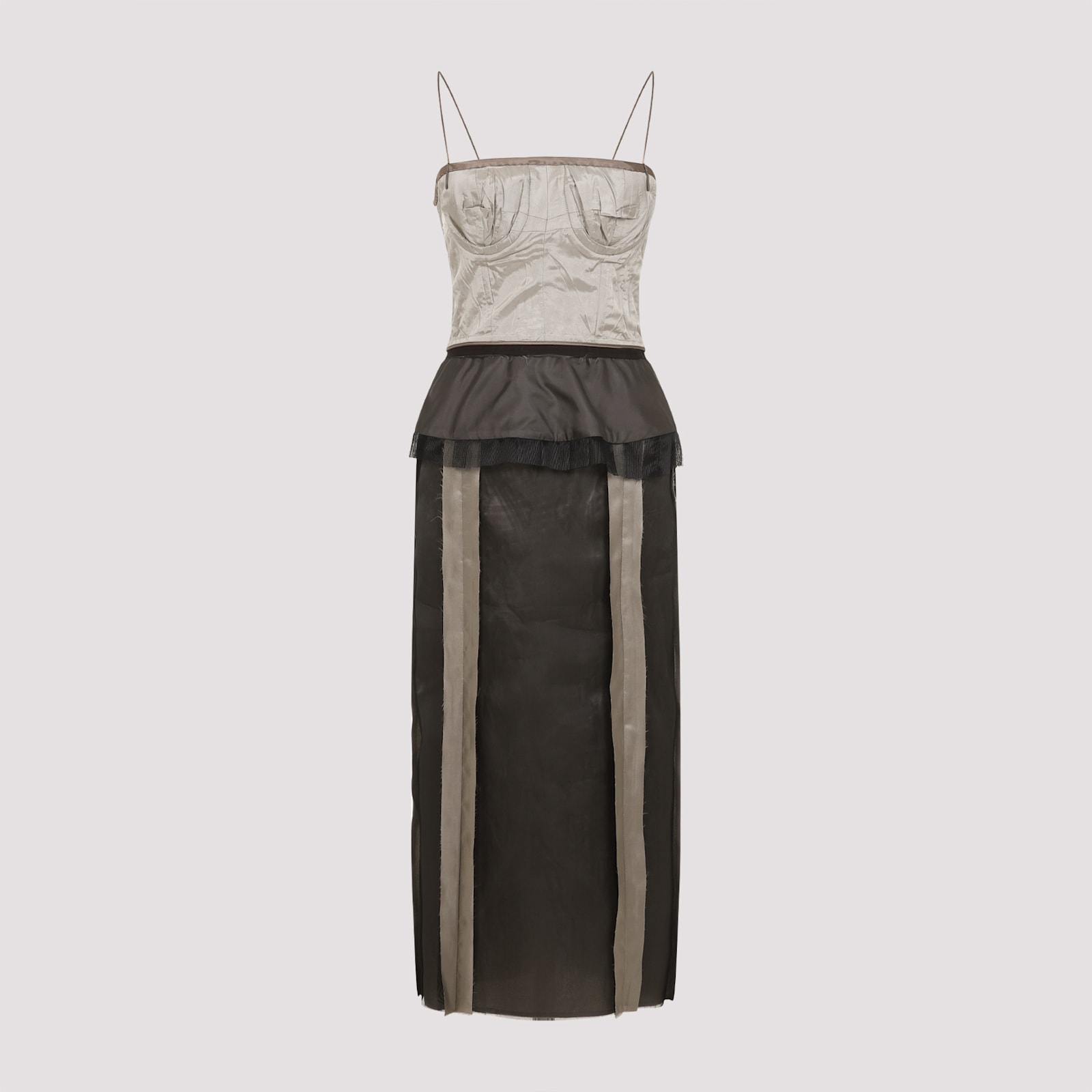 Maison Margiela Multicolor Silk Midi Dress In Stone Moon Rock