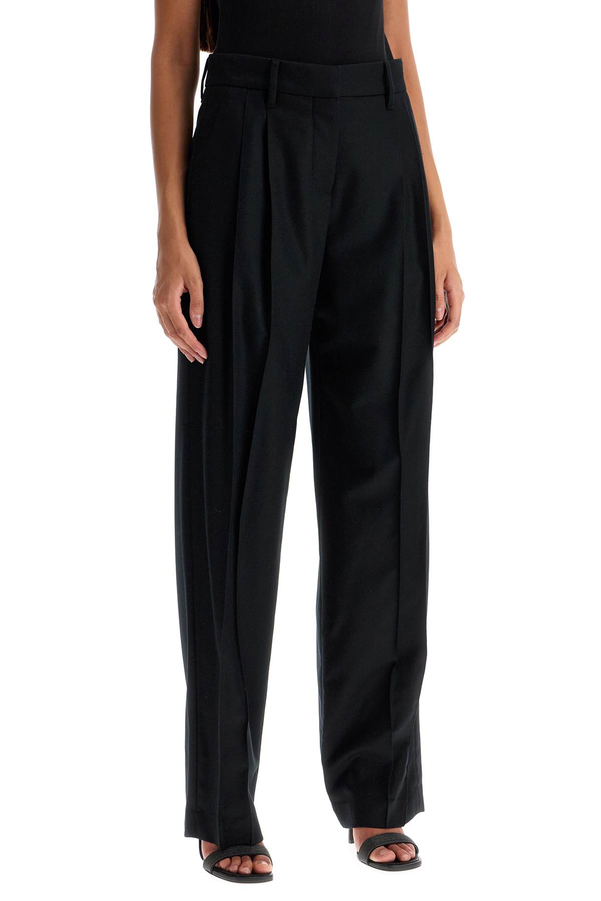 Brunello Cucinelli Loose Straight Pants With Embell In Nero (black)