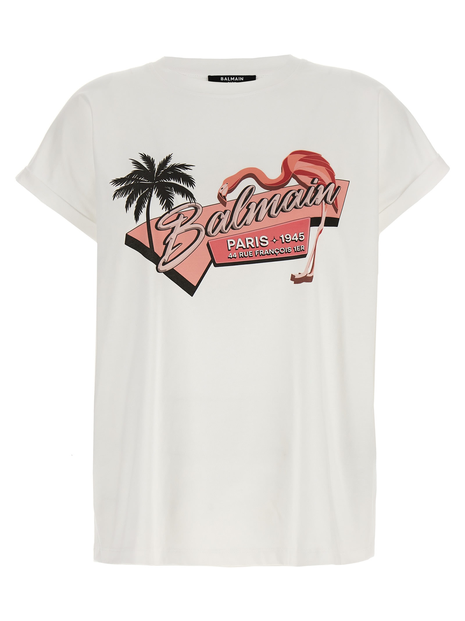 Shop Balmain Flamingo T-shirt In White