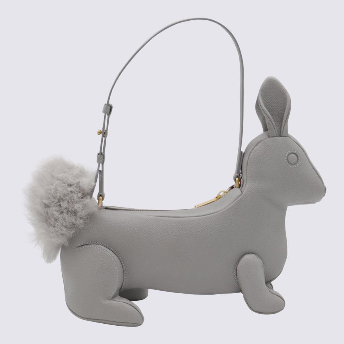 Thom Browne Grey Leather Rabbit Top Handle Bag In Gray