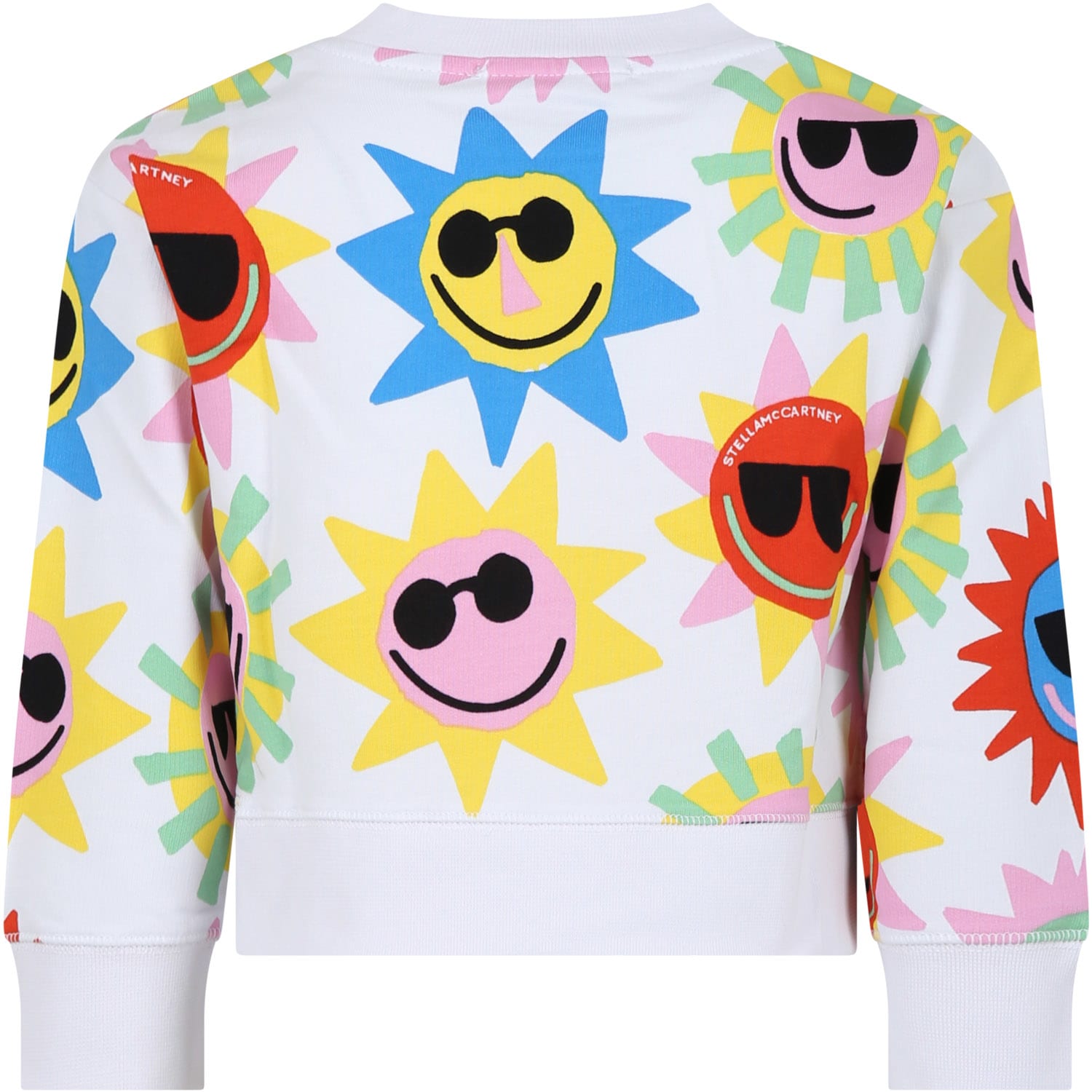 Shop Stella Mccartney White Sweatshirt For Girl With Multicolor Sun Print