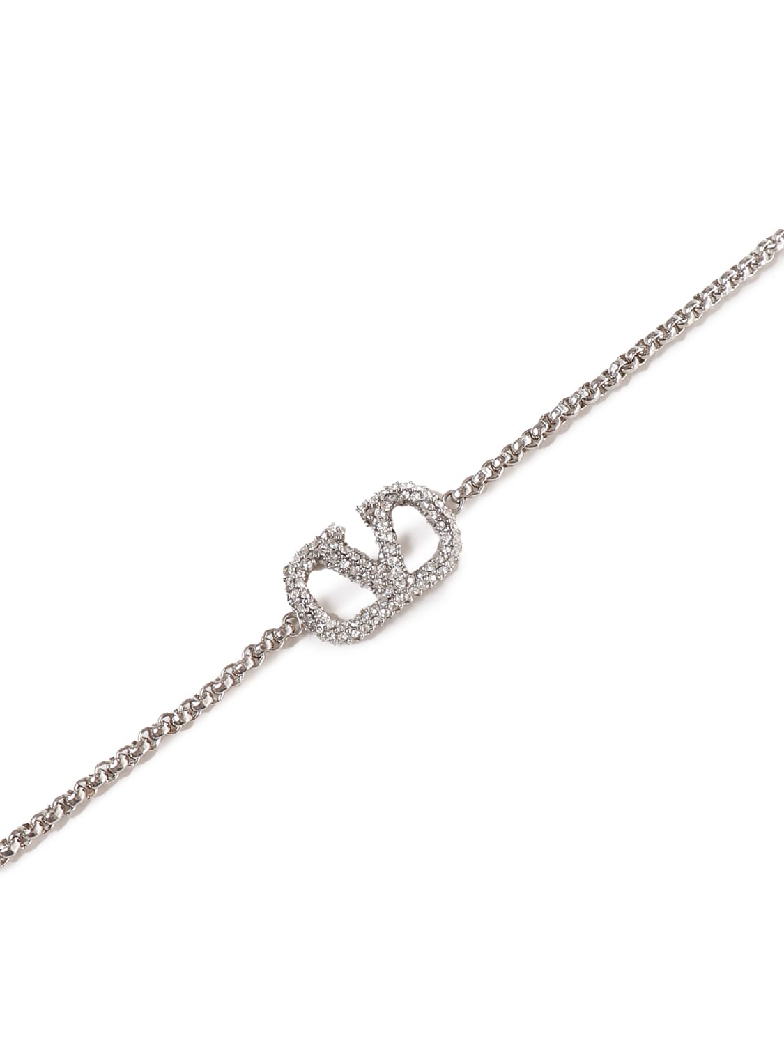 Shop Valentino Vlogo Bracelet With Soft Chain And Crystals In Palladium, Crystal