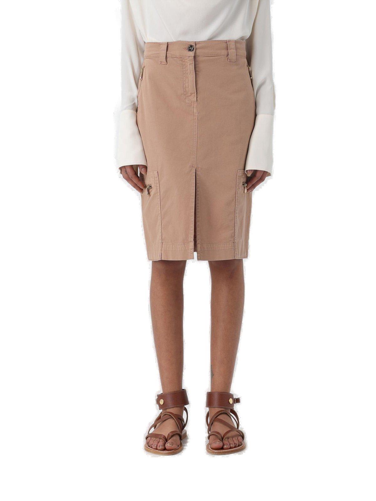 Pinko High-waist Slit-detailed Midi Skirt  In Brown