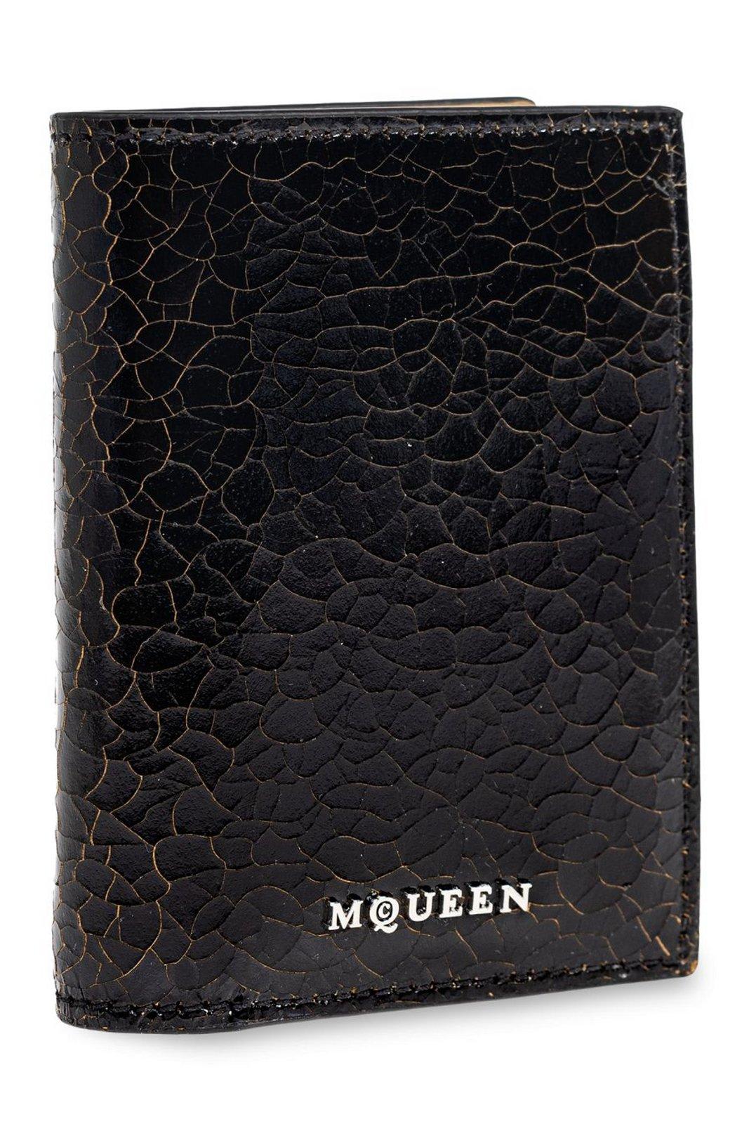 Alexander Mcqueen Crackled Effect Bi-fold Card Holder In Nero E Beige
