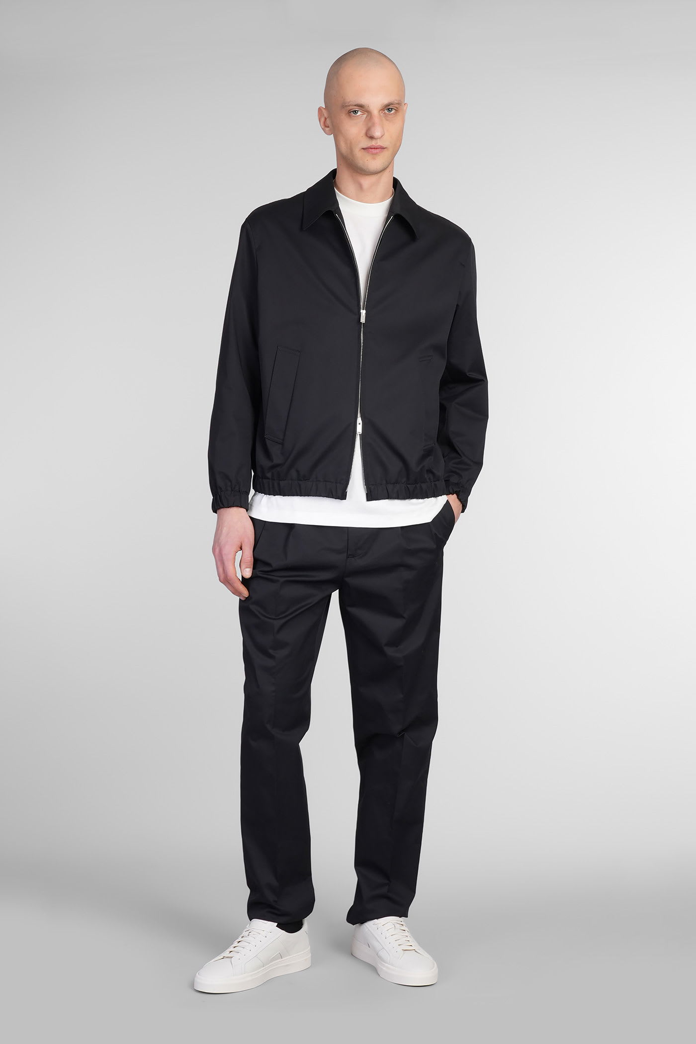 Lardini Black Zip-up Sweater With Classic Collar In Black