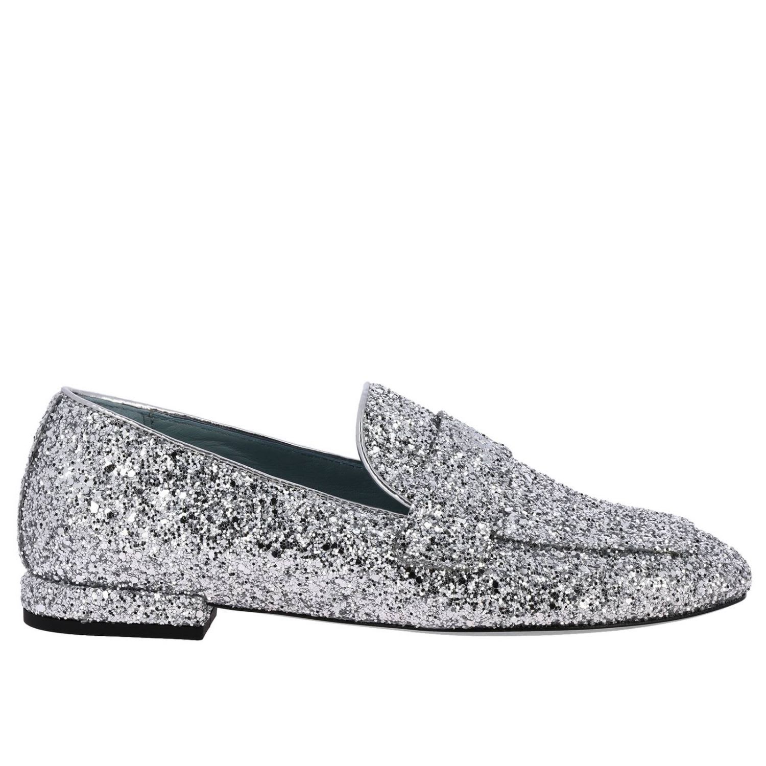 silver glitter loafers