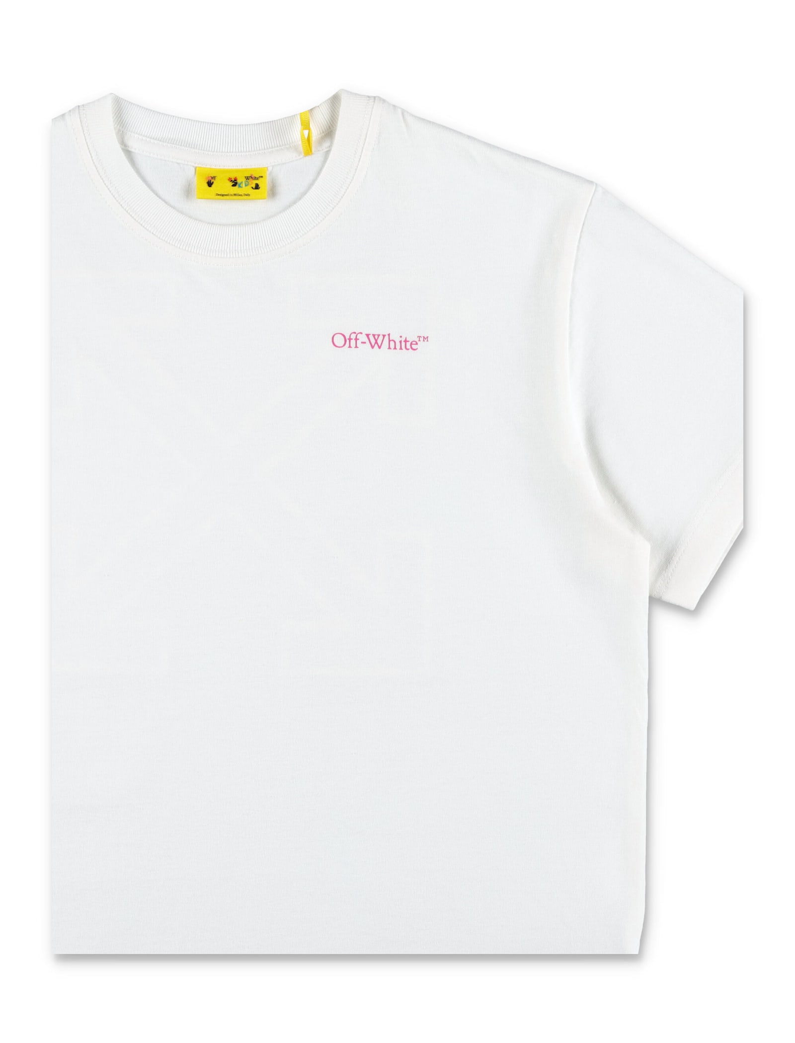 Off-white Kids White Cotton T-shirt With Pink Arrow Logo In White