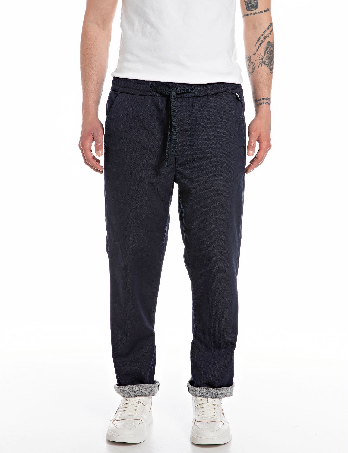Shop Replay Trousers In Dark Blue