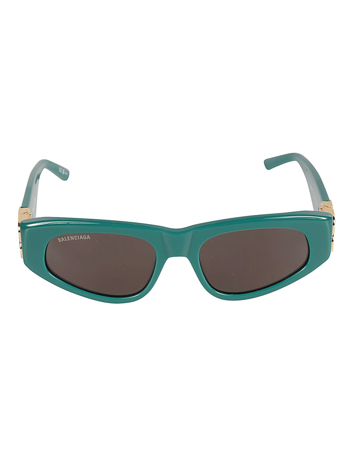 Balenciaga Bb Hinge Logo Sunglasses In Green/gold/grey