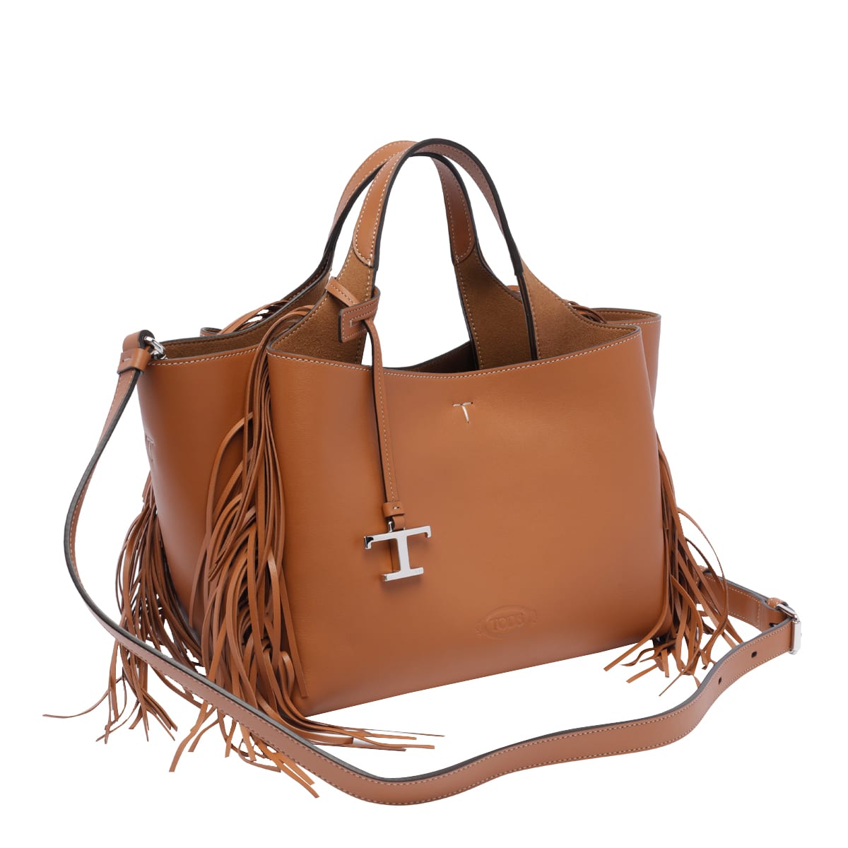 Tod's Mini Leather Shopper With Adjustable Shoulder Strap And Fringes In Brown