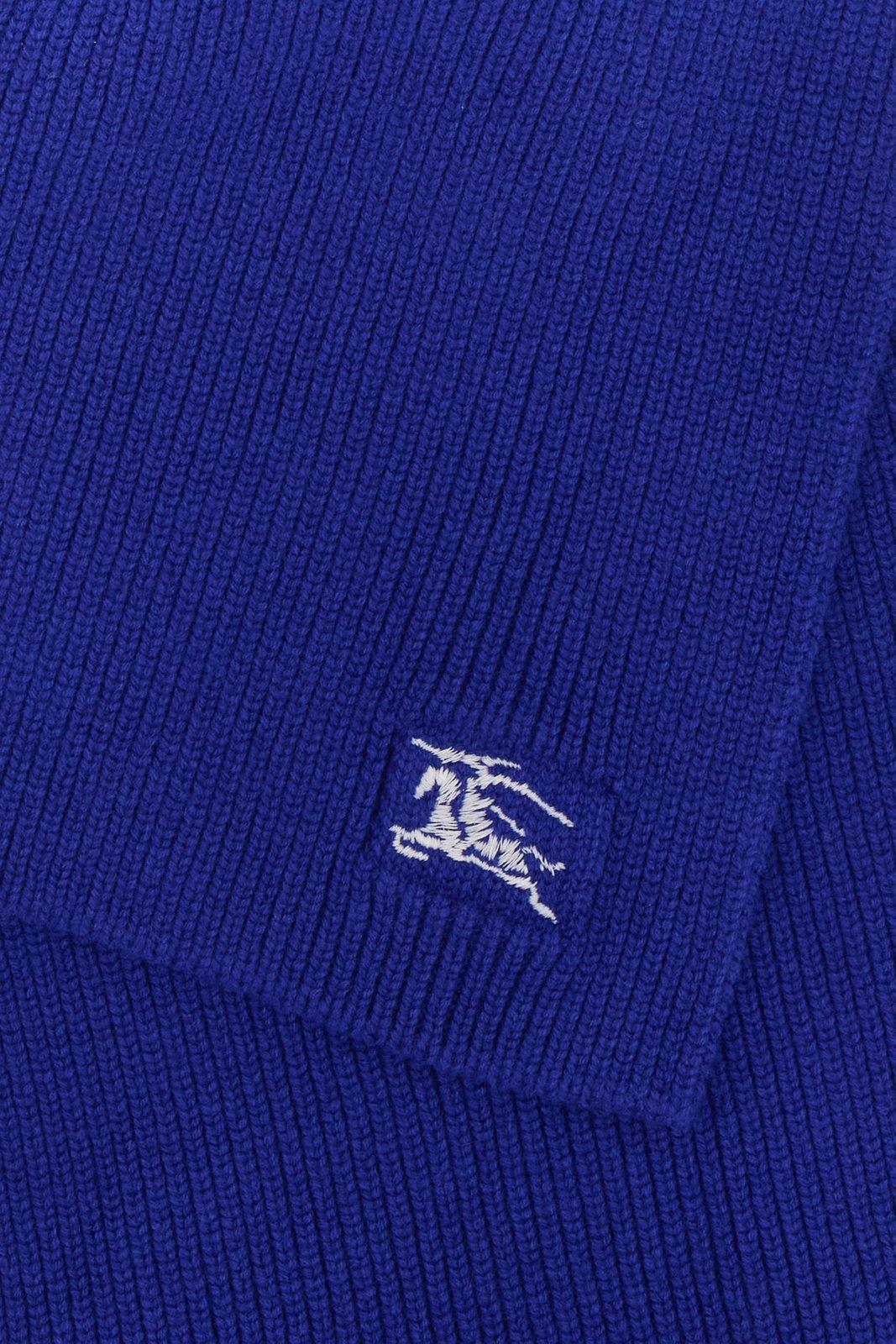 Shop Burberry Logo Embroidered Riibed-knit Scarf In Blue