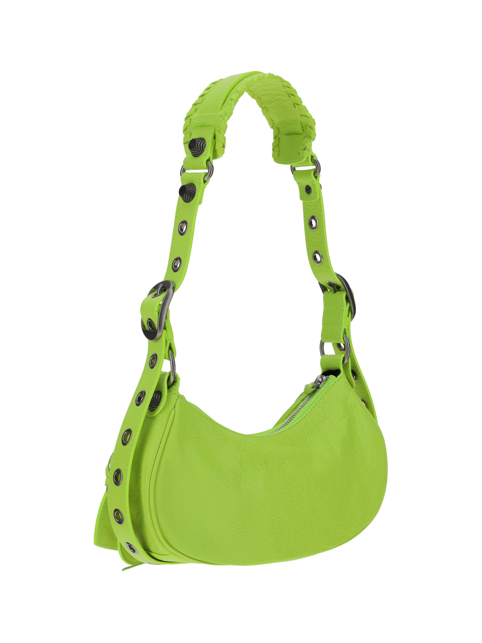 Balenciaga Green Leather Shoulder Handbag With Magnetic Closure And Metal Details In Fluo Yellow