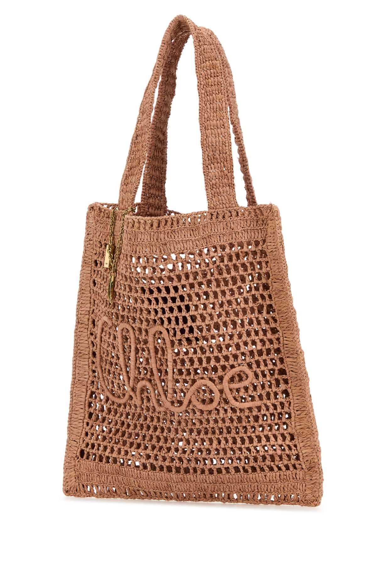 Chloé Antiqued Pink Raffia Estate Banana Shopping Bag
