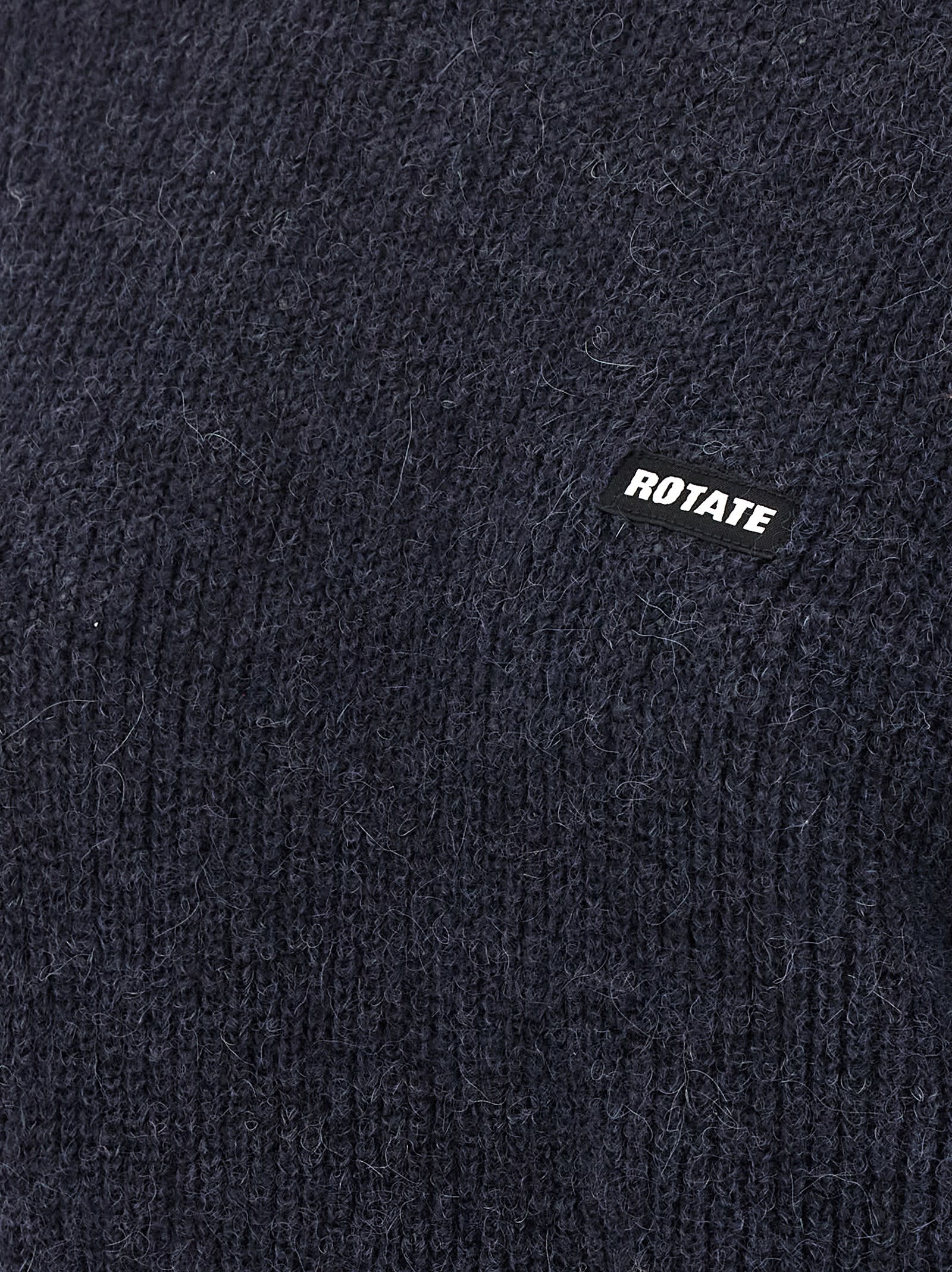 Rotate Birger Christensen Crew Neck Cropped Knit Puff Sweater In Blue