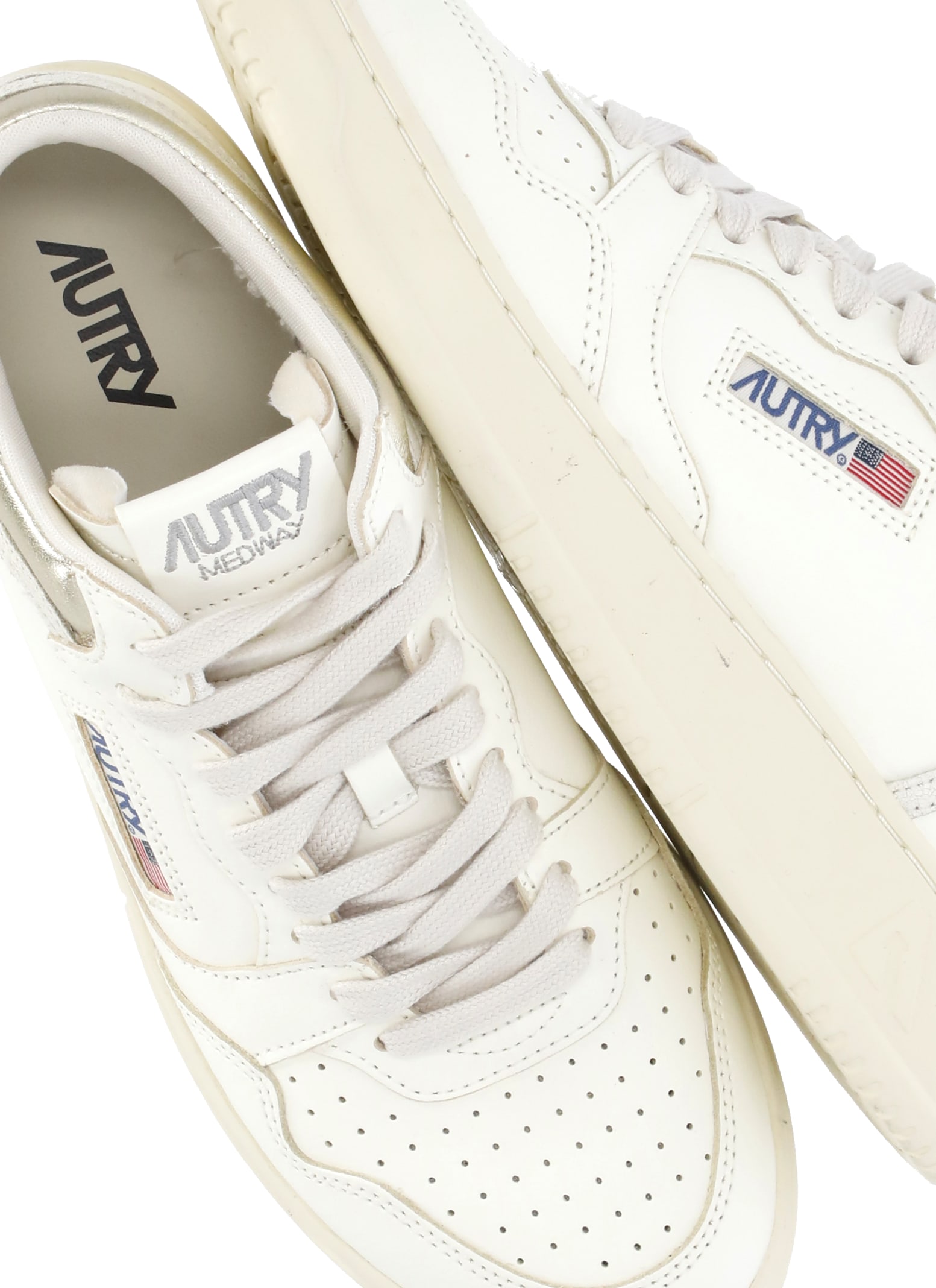 Autry Marshmallow And Platinum Color Leather Med-way Sneakers In White