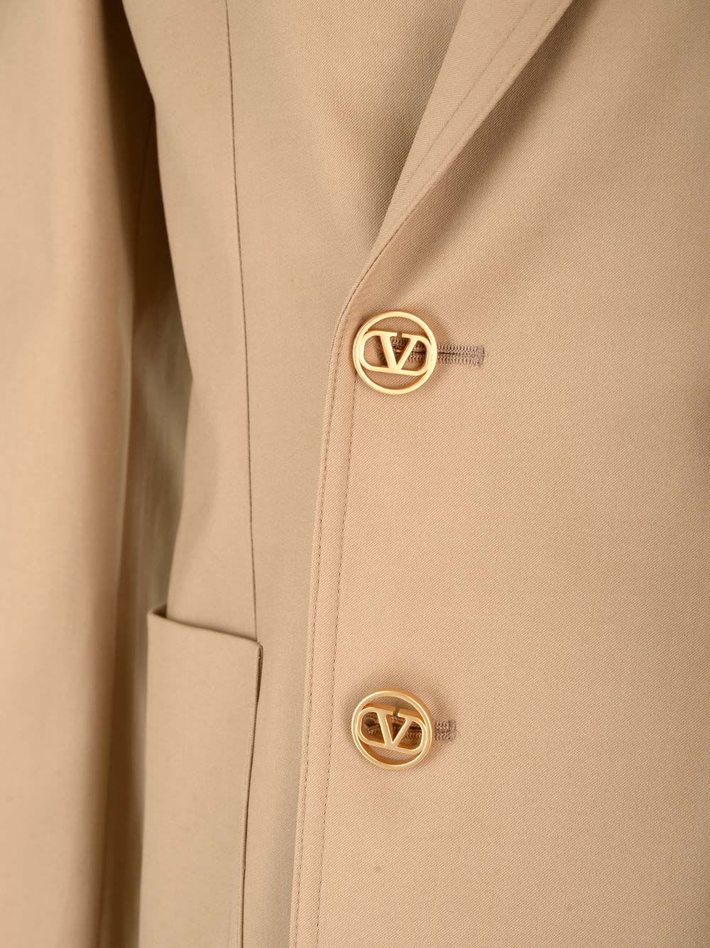 Shop Valentino Double-breasted Blazer In Beige