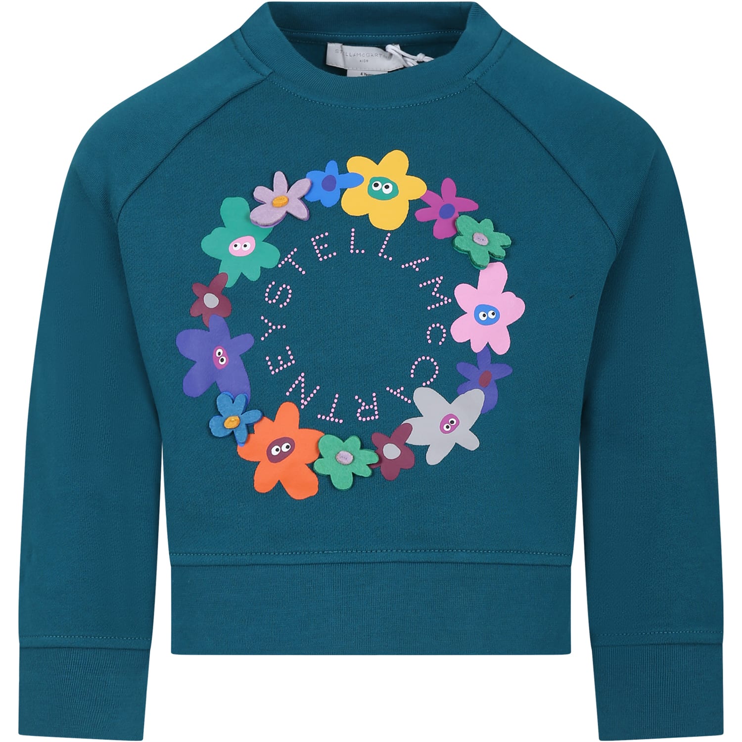 Stella Mccartney Kids' Green Sweatshirt For Girl With Flowers And Logo