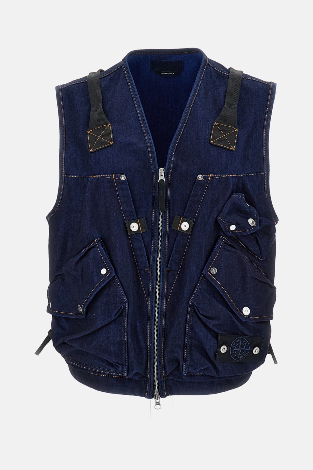 Stone Island Indigo Blue Zip Vest In Cotton Blend
