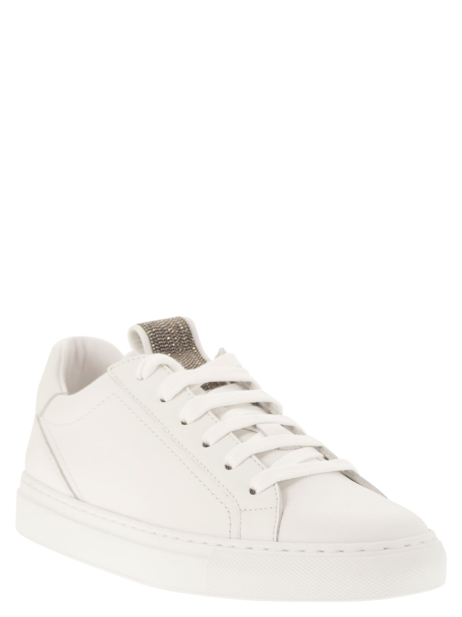 Shop Brunello Cucinelli Matt Calfskin Trainers With Precious Detail In White