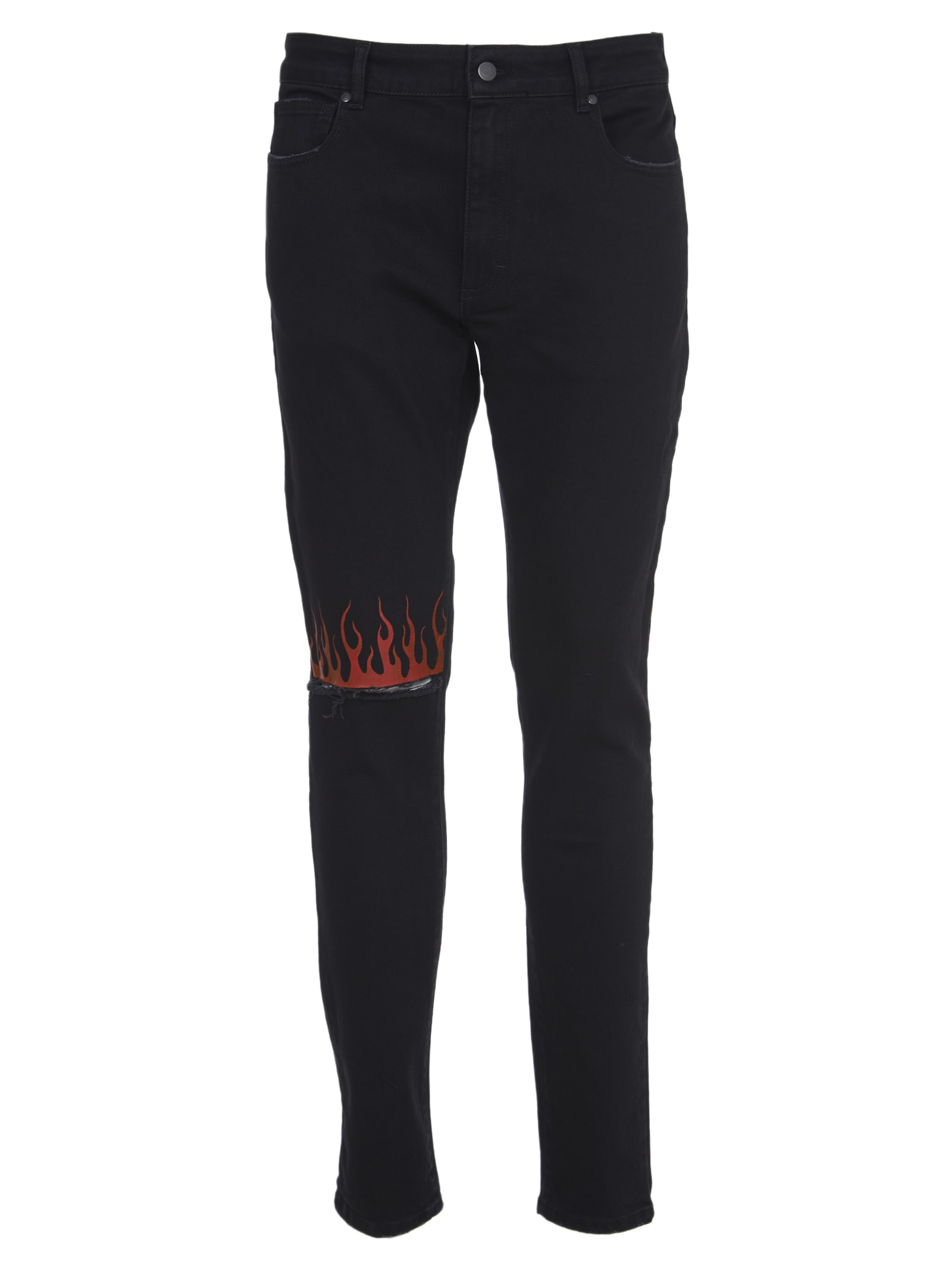 Vision of Super Black Jeans With Red Flames